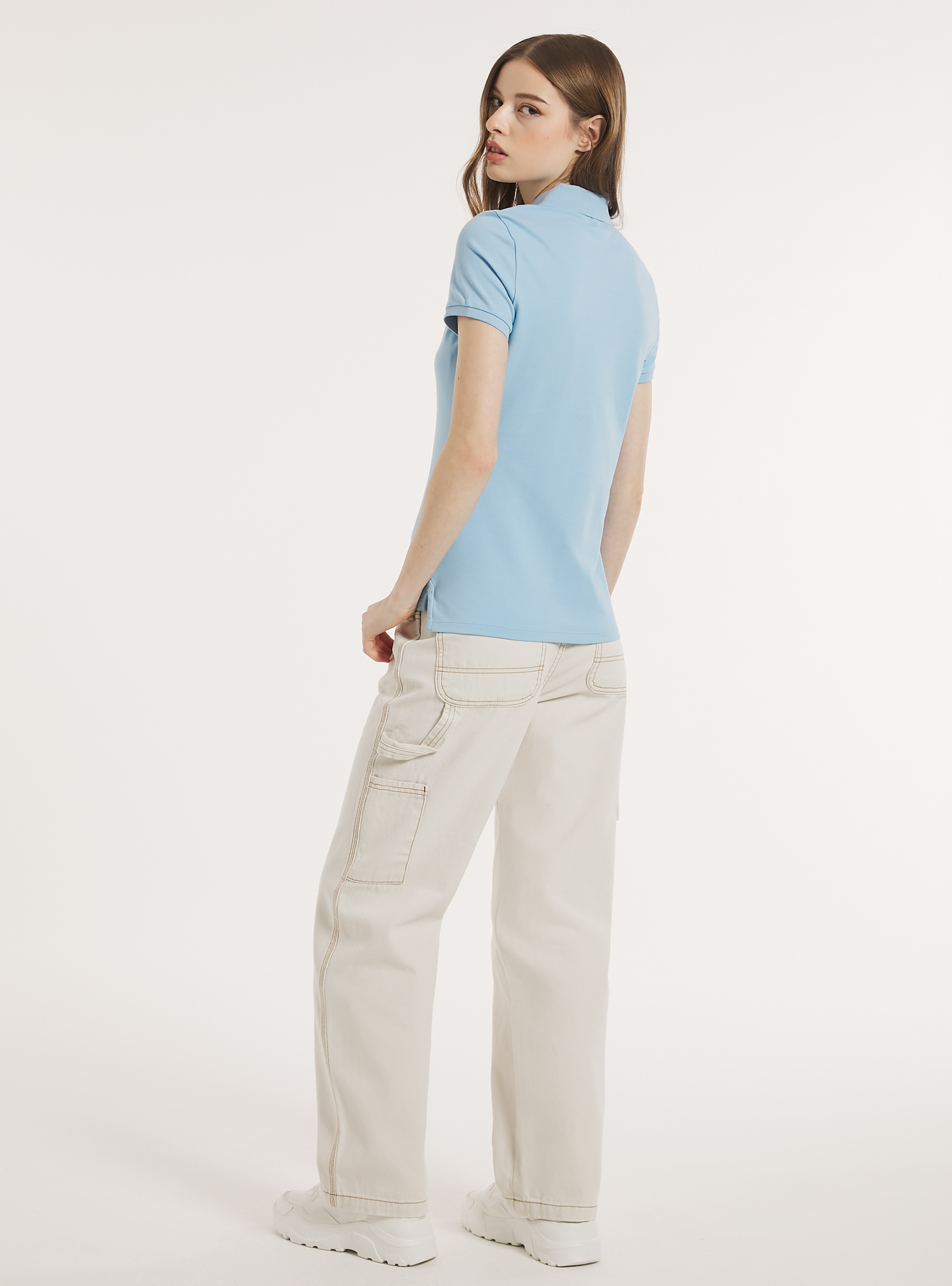 Poloshirt aus Baumwollpiqué mit Stickerei, AZ3 AZURE LIGHT