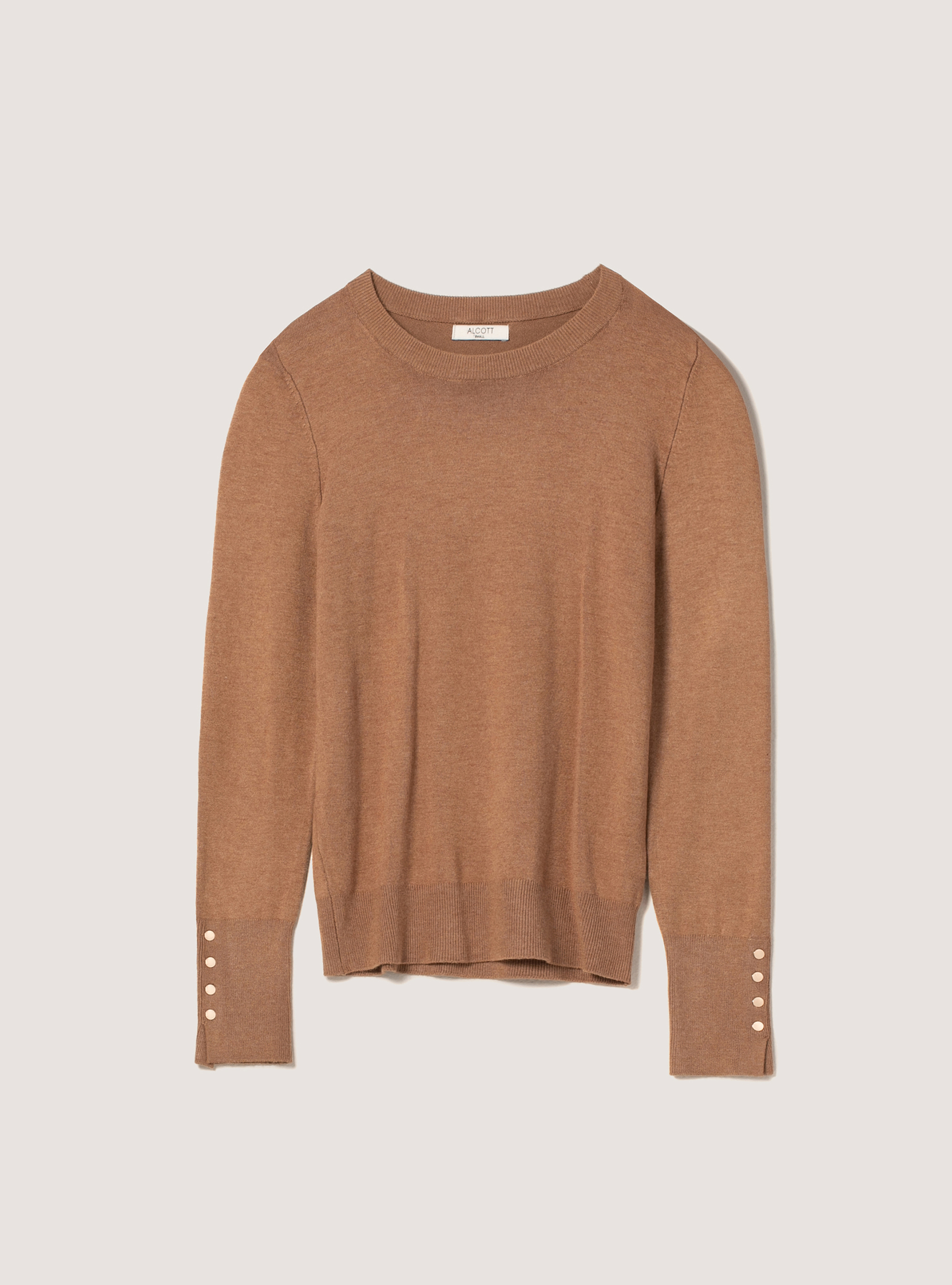 Round-neck pullover with buttons on sleeve, MBG3 BEIGE MEL LIGHT