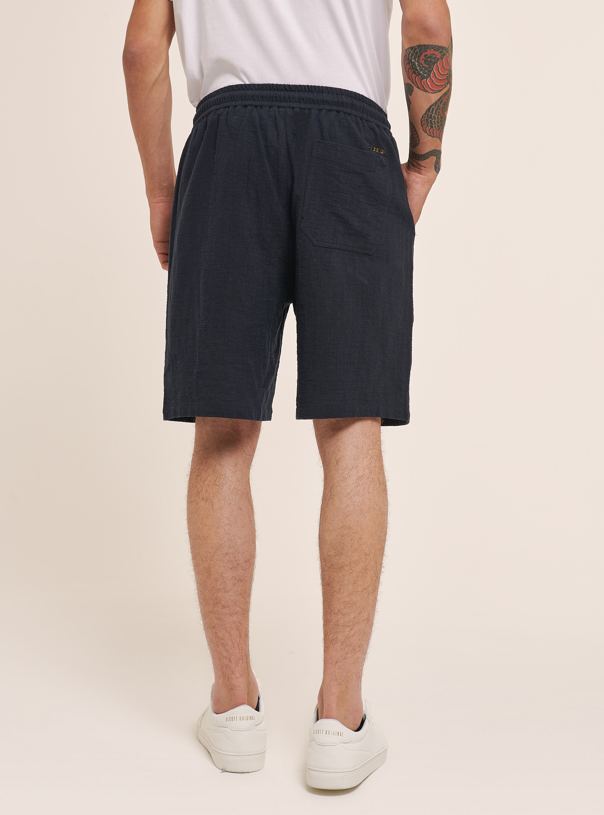 Cotton Bermuda shorts with elasticated waistband, NA2 NAVY MEDIUM