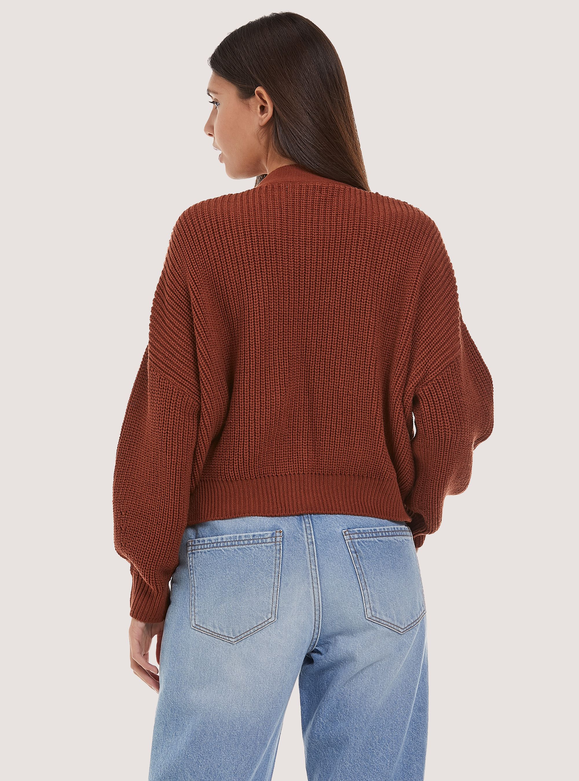 Pullover cardigan cropped, C5609 BROWN