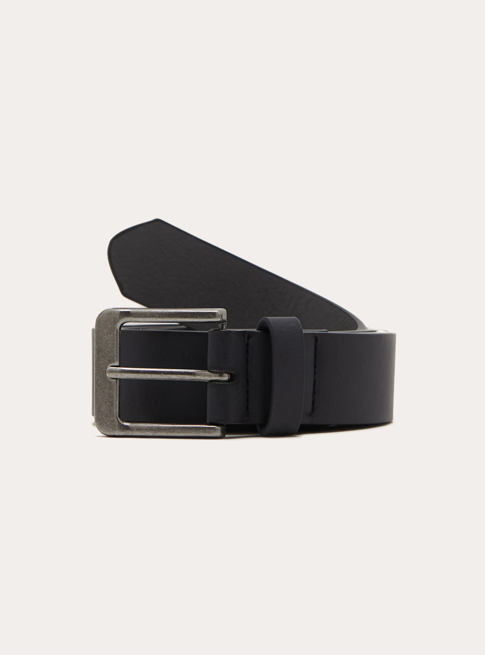 Cinturon de piel con hebilla cuadrada de efecto satinado, NA2 NAVY MEDIUM