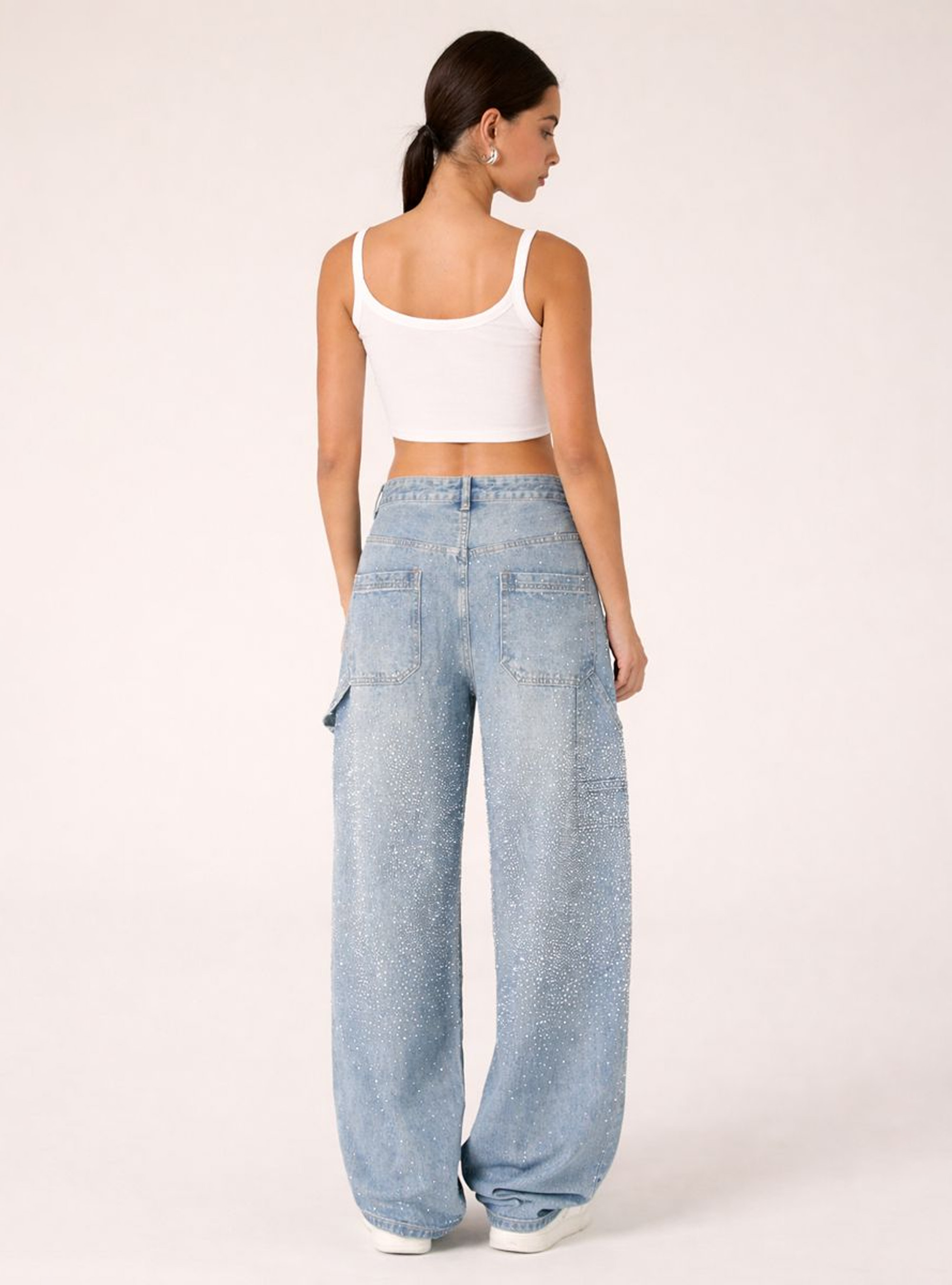 Baggy carpenter jeans with rhinestones, D006 AZURE