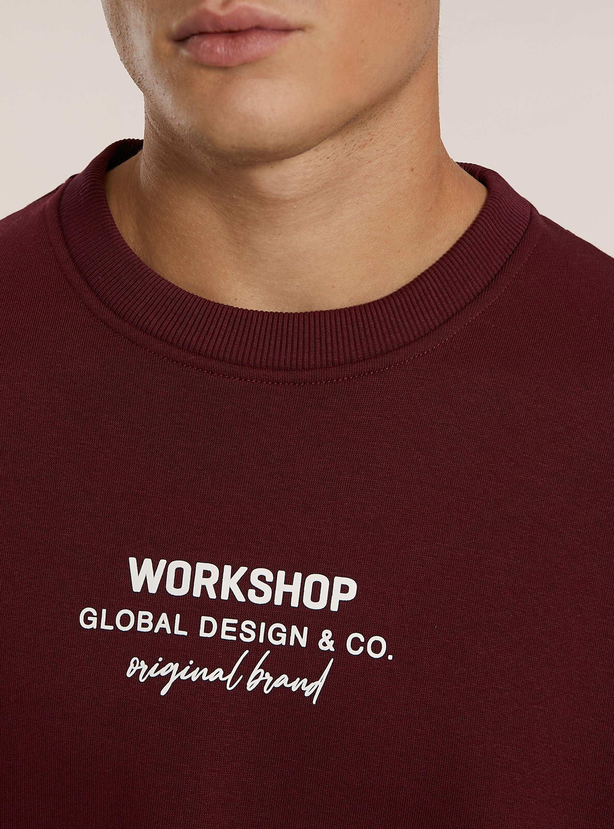 Boxy fit sweatshirt with Workshop print, BO1 BORDEAUX DARK