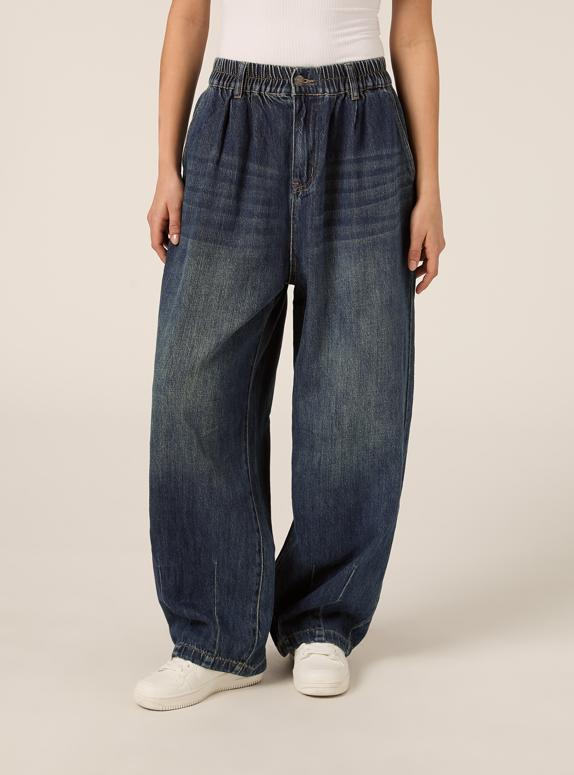 Jeans super wide con elastico cinta, D003 MEDIUM BLUE