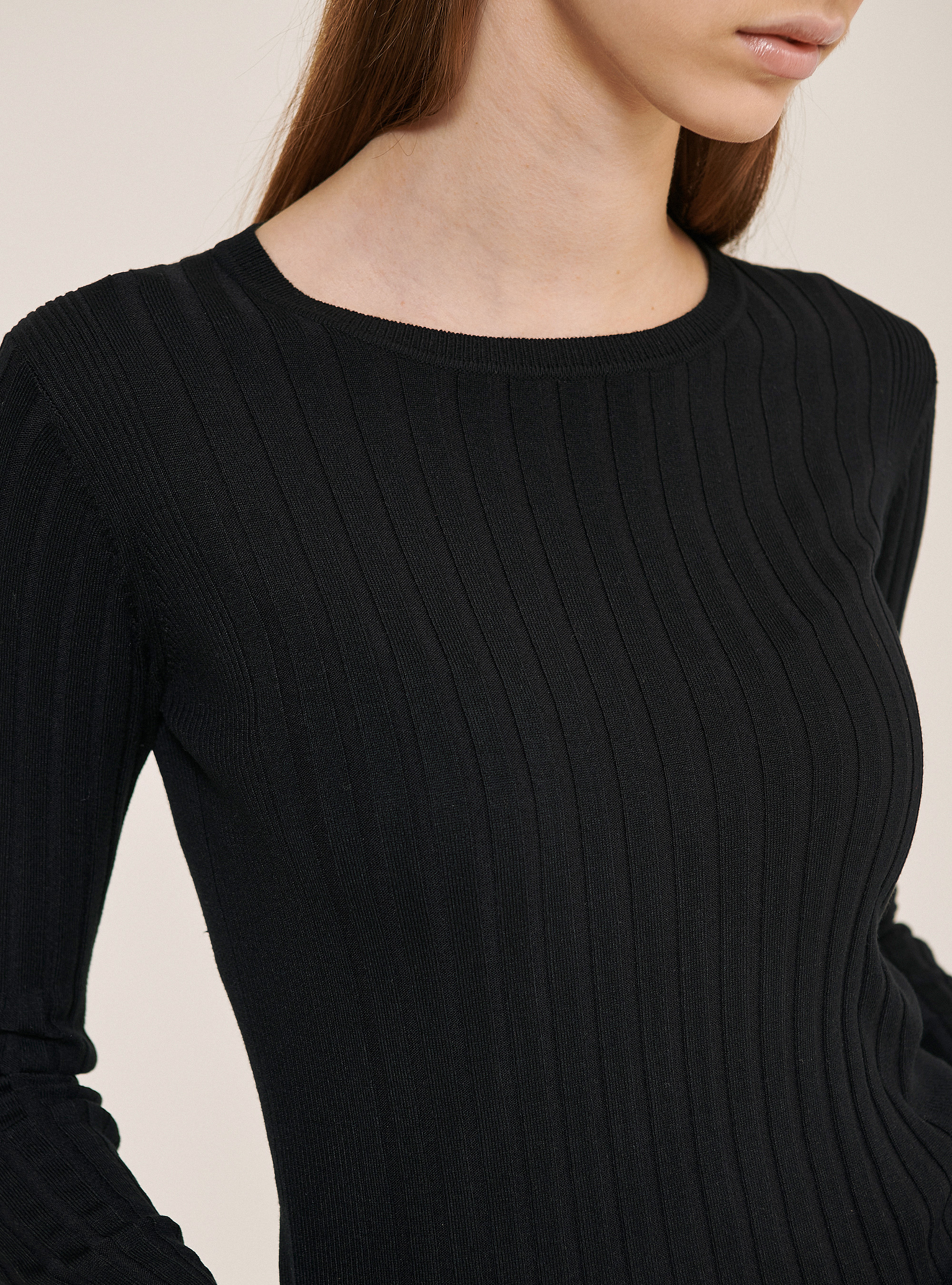 Cropped ribbed pullover, BLACK
