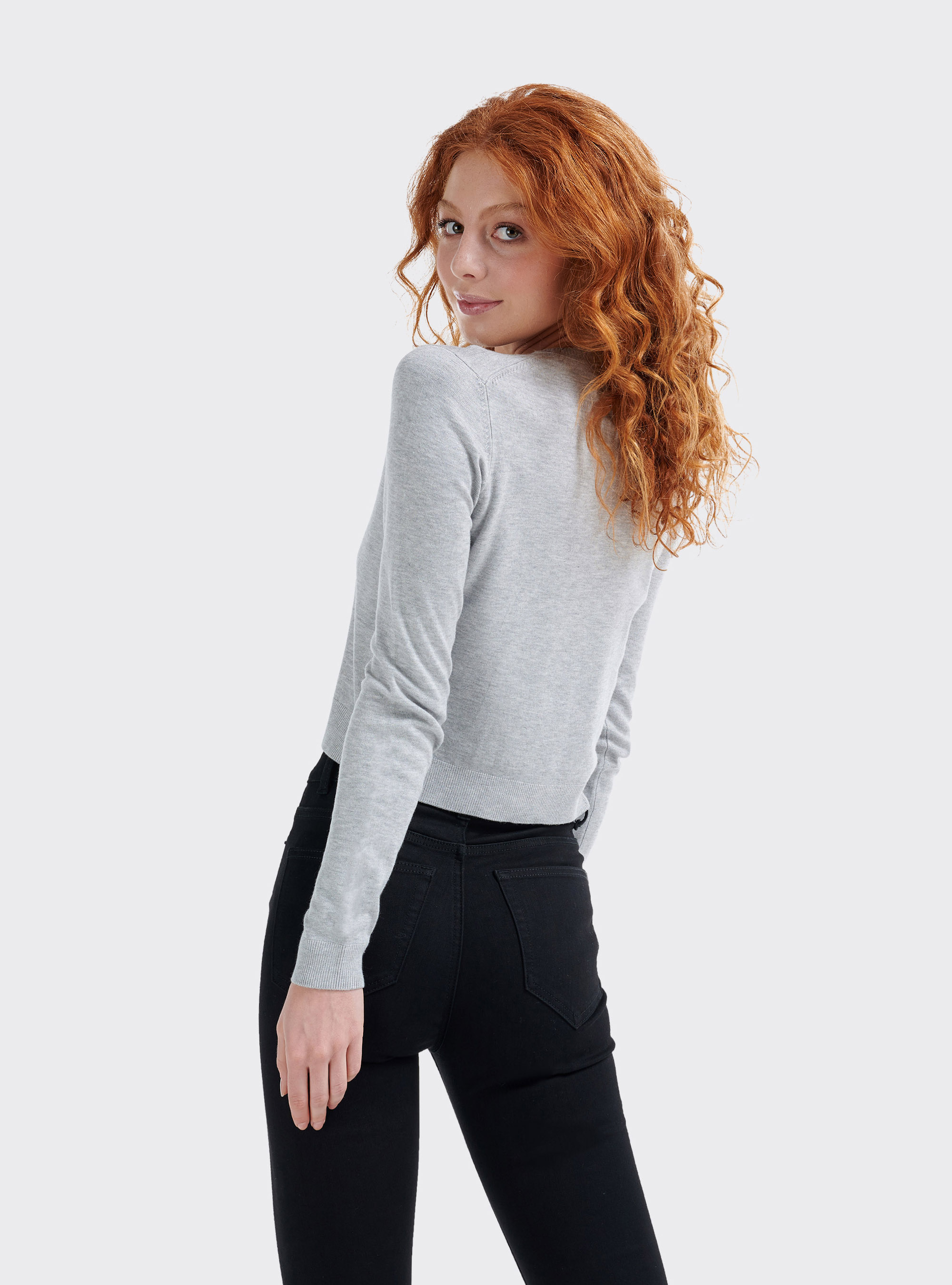 Pullover basic cropped comfort fit, C148 ICE MELANGE