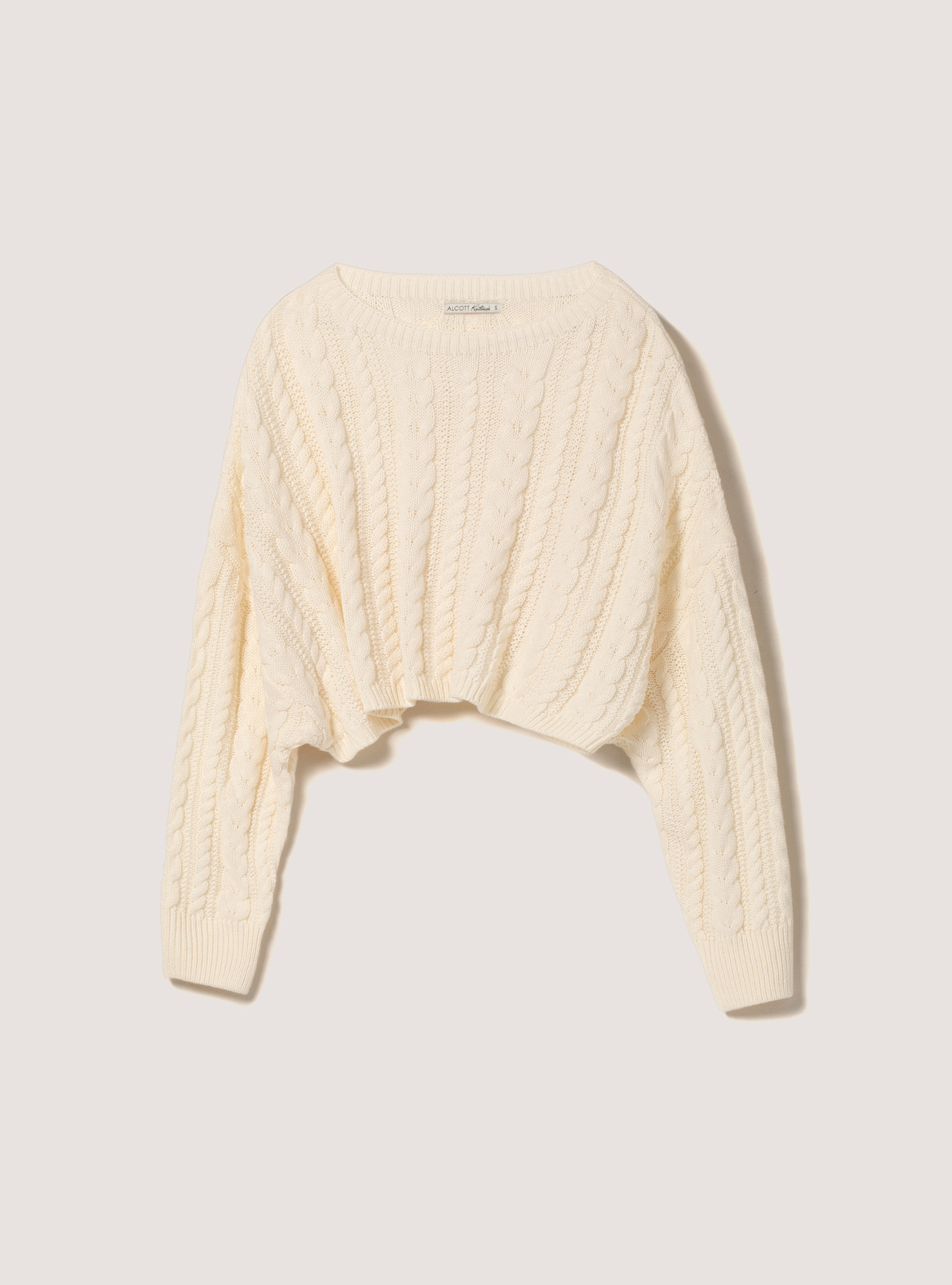 Cropped pullover with braids, C034 CREAM