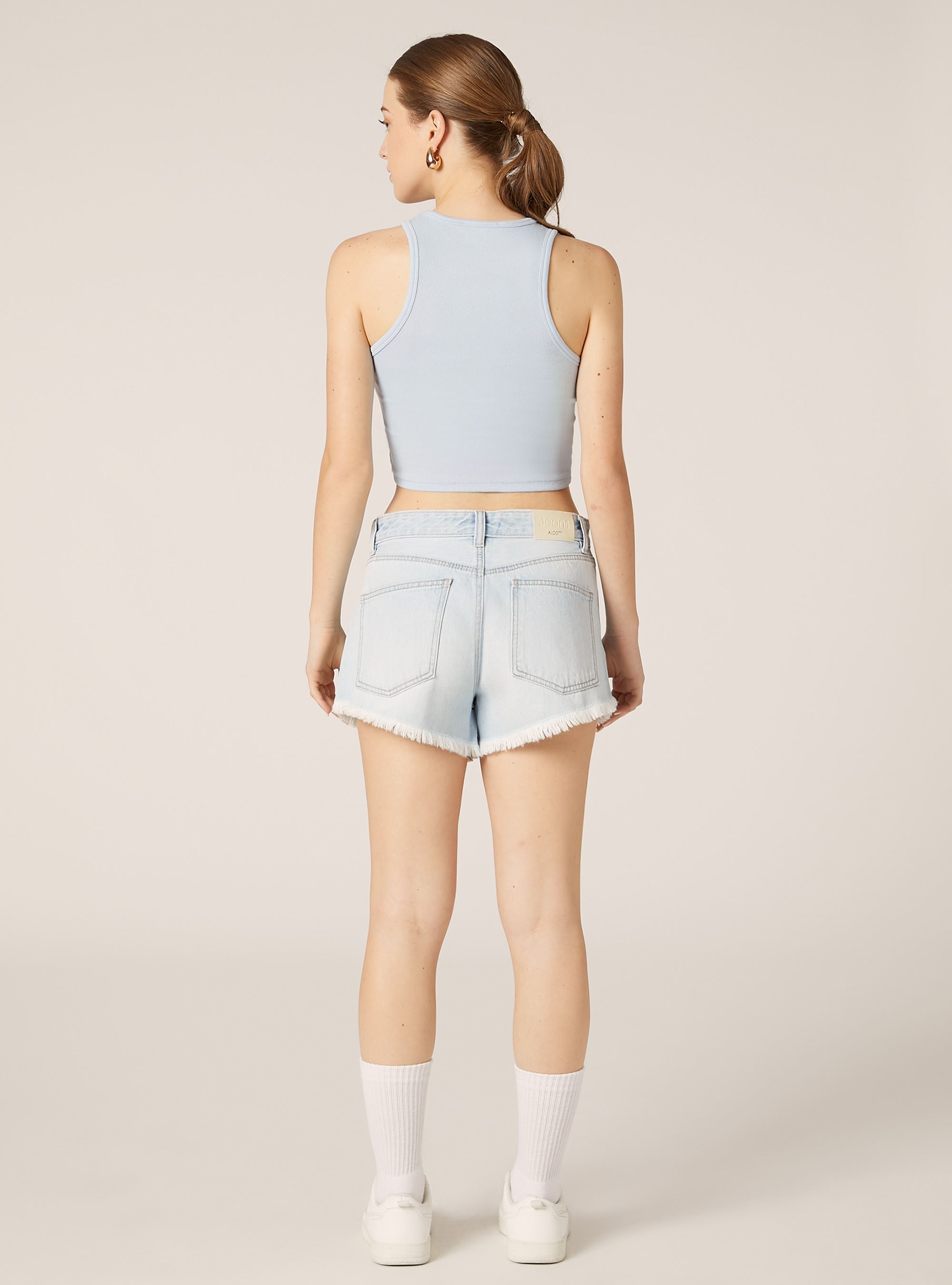 Denim shorts with rhinestones, D006 AZURE
