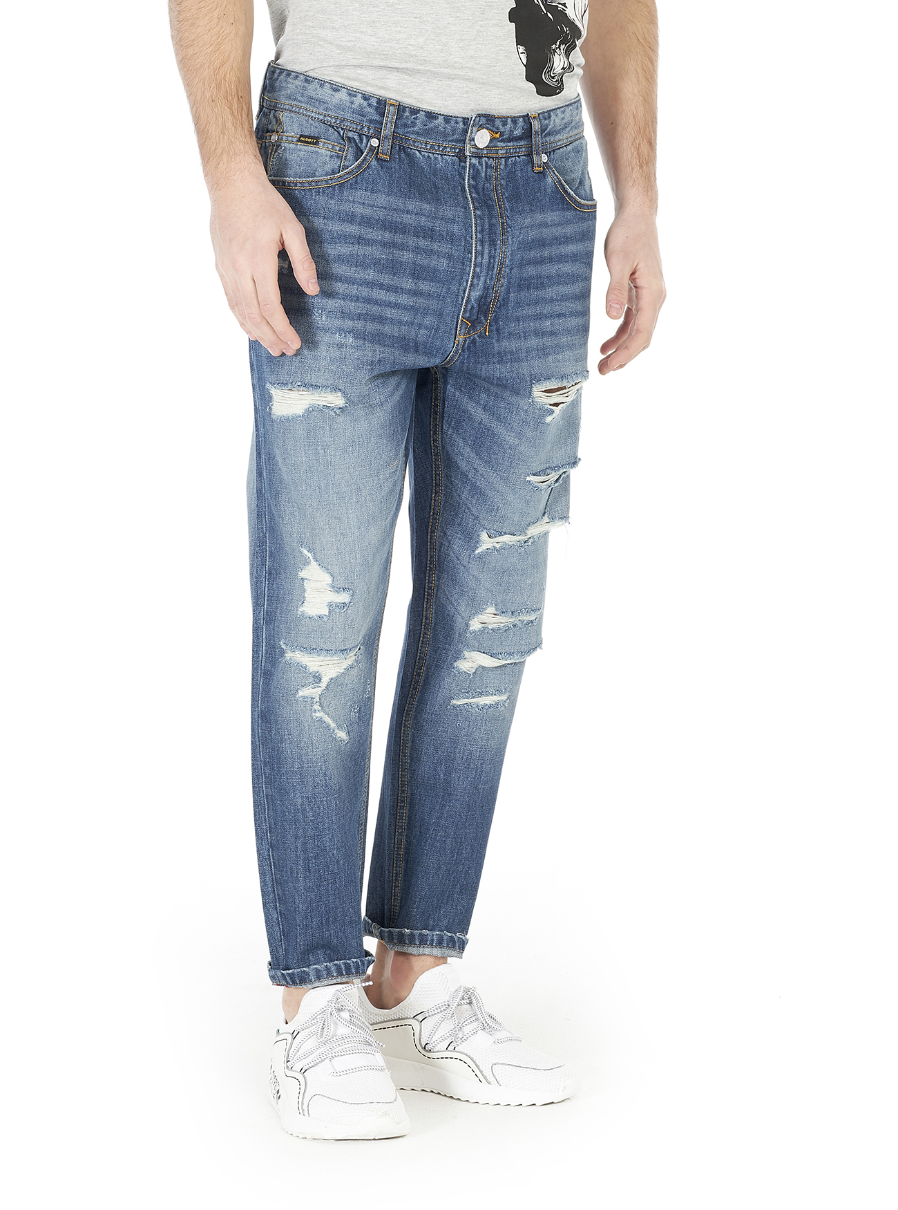 Jeans carrot fit con rotture, BLU