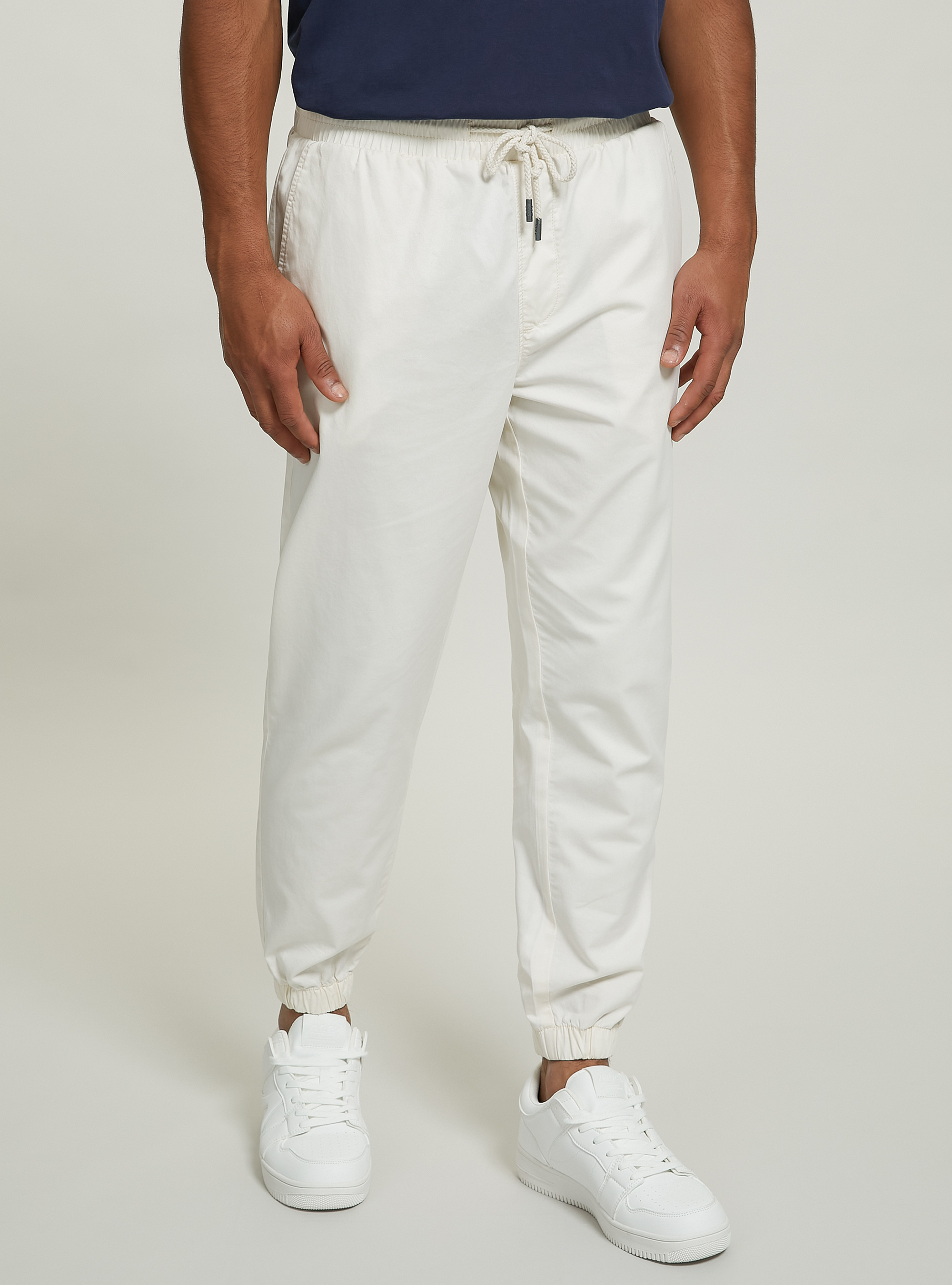 Twill chinos with elasticated waistband, WH2 WHITE