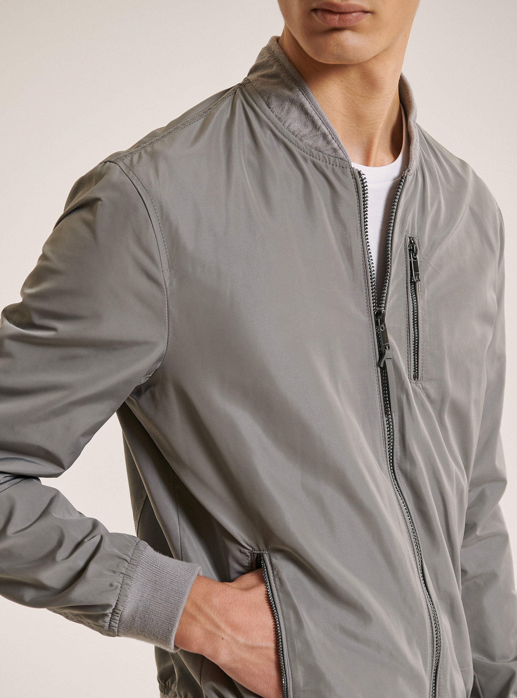 Zipped jacket in solid color, C161 GREY