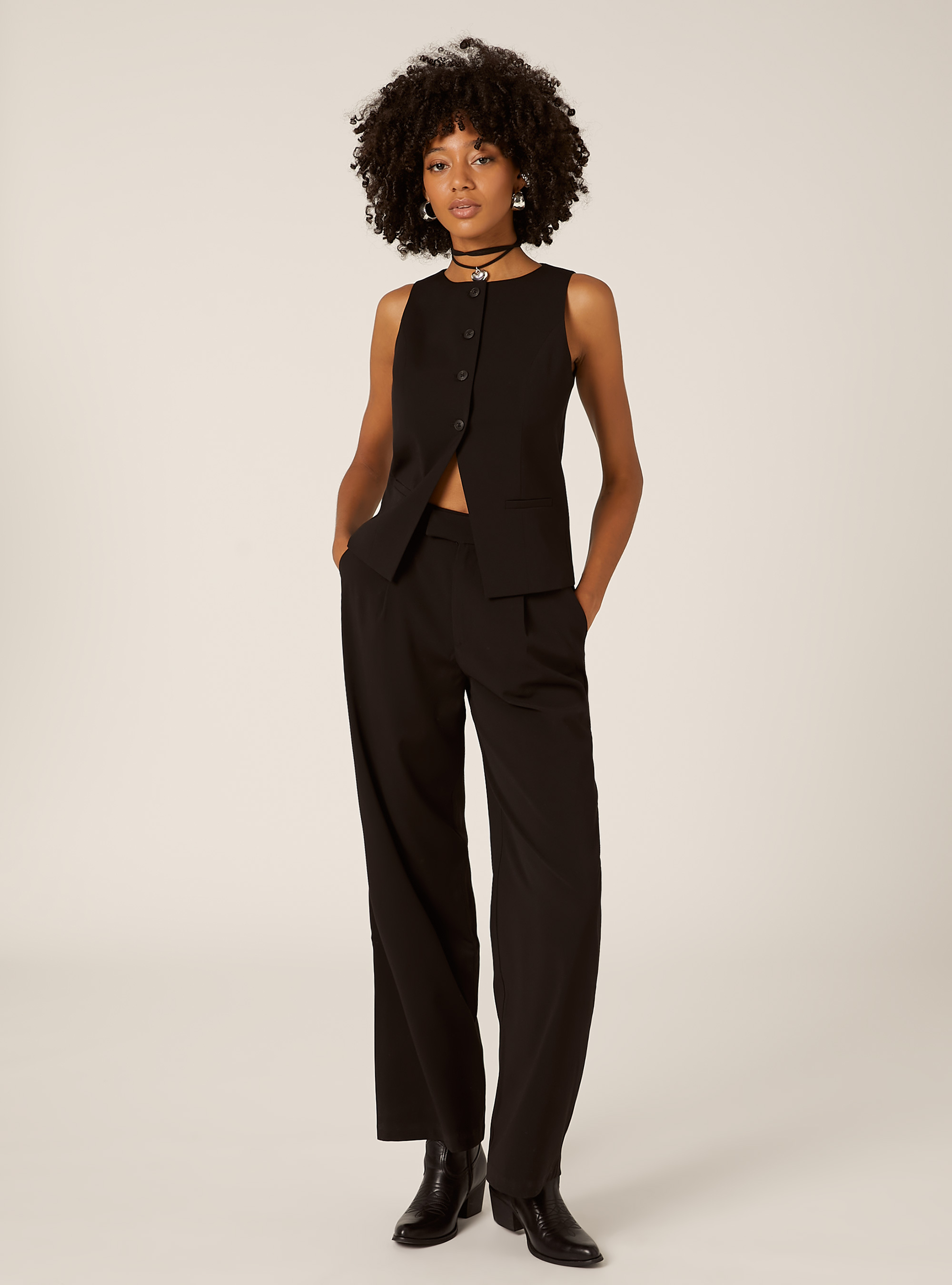 Chaleco regular con botones, BK1 BLACK