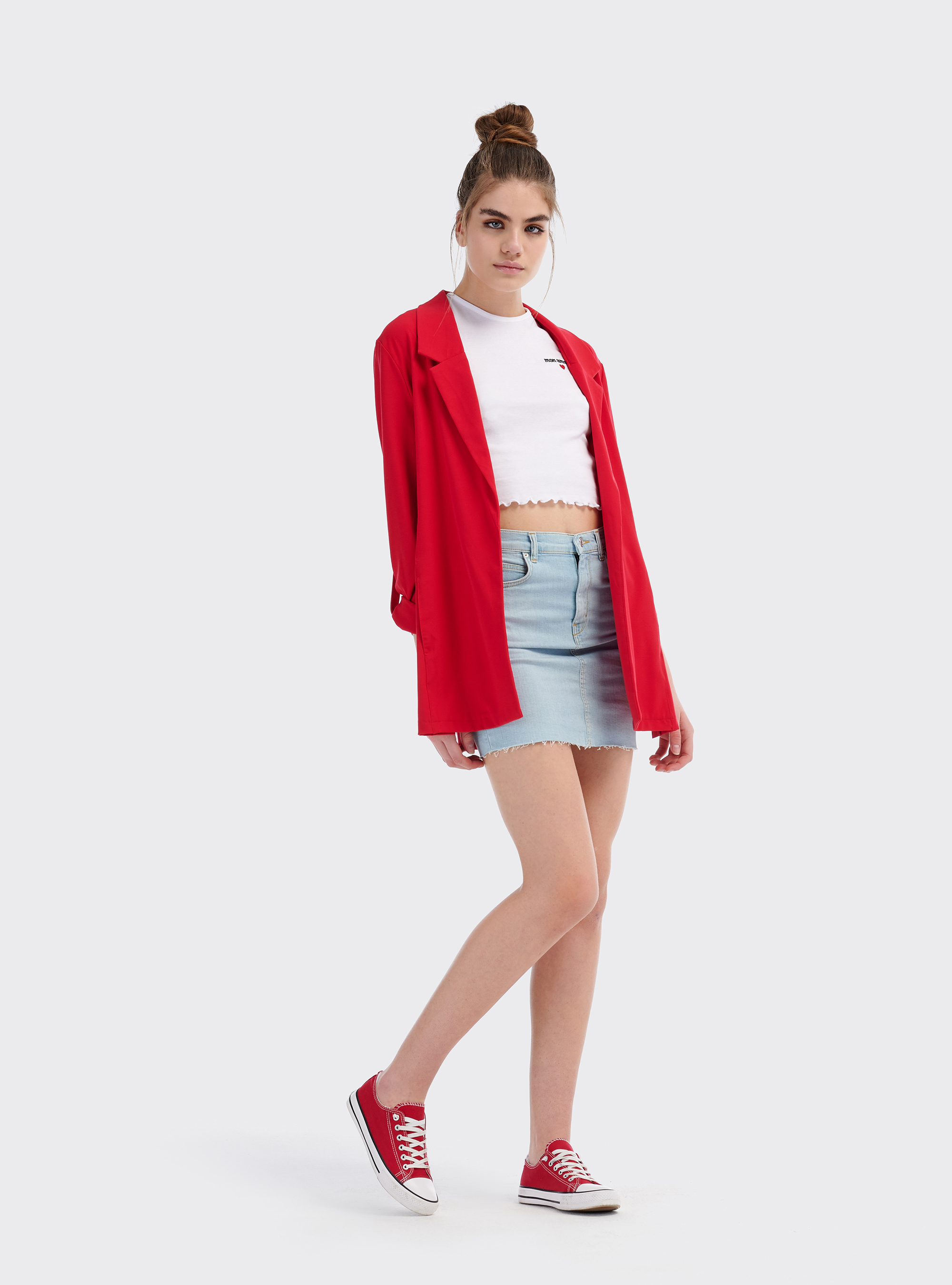 Maglietta cropped con ricamo, WHITE