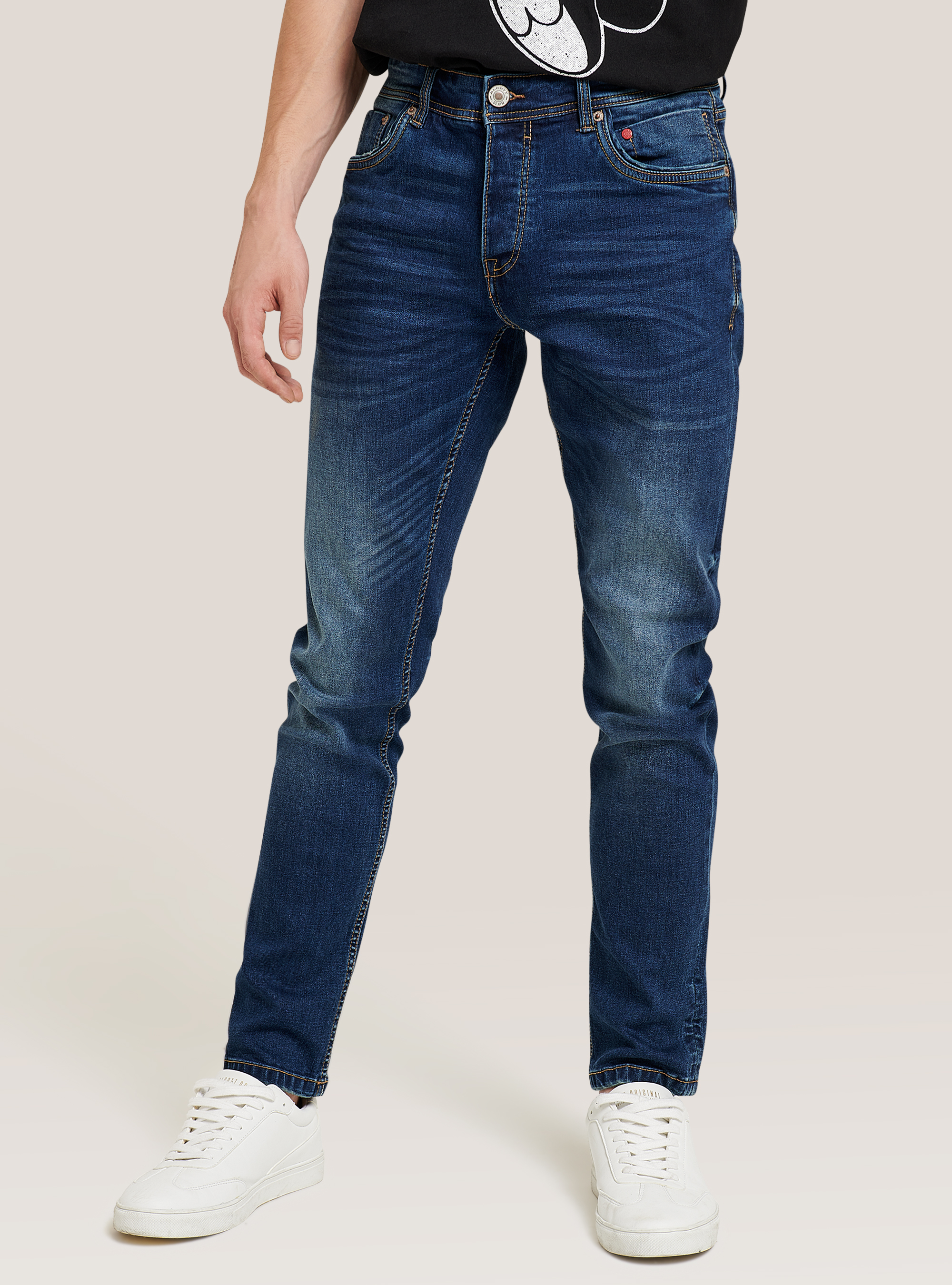 Pantalones vaqueros ajustados y el&aacute;sticos, AZUL