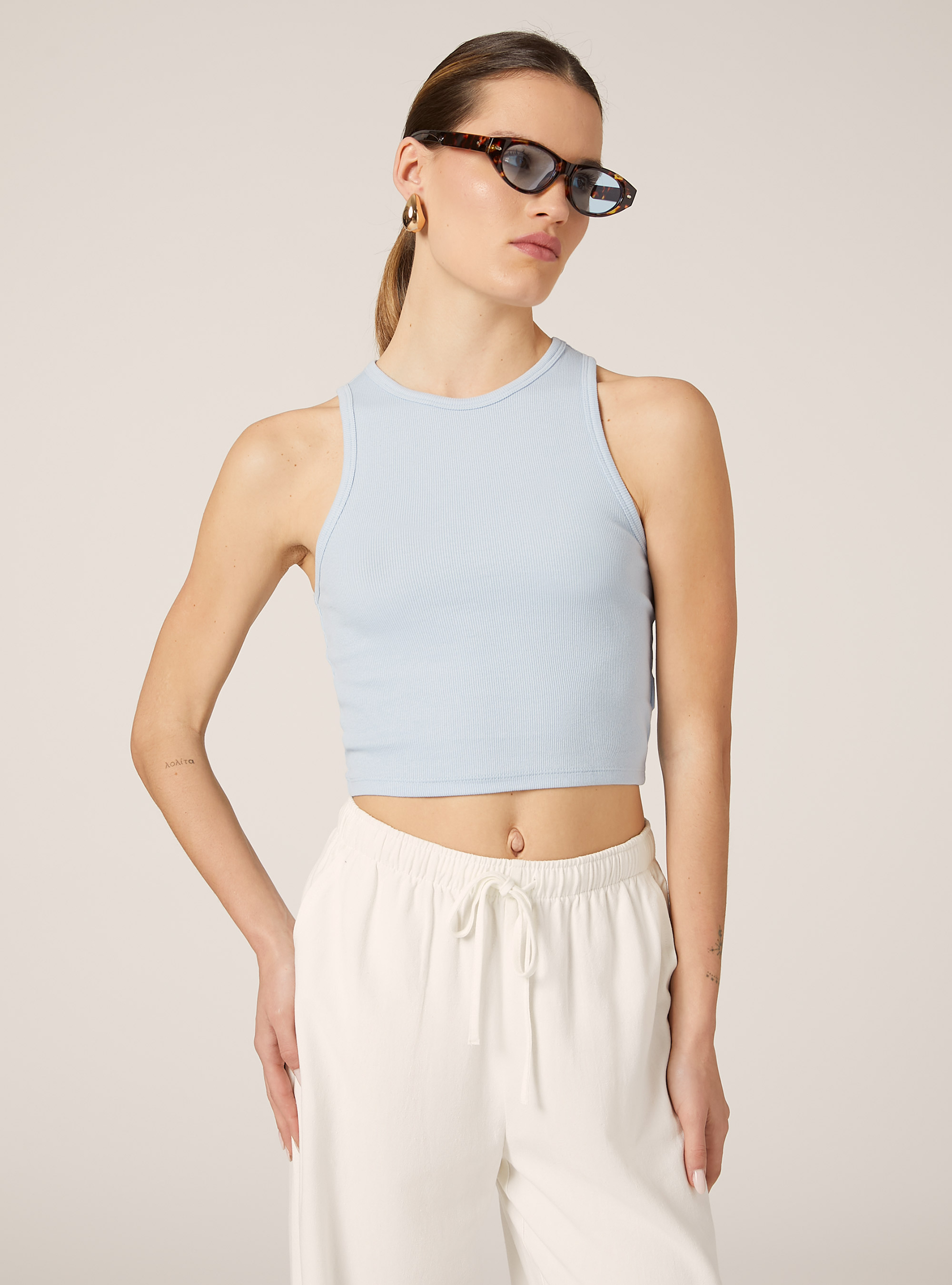 Gek&uuml;rztes Tank-Top aus Rippe, IN3 INDIGO LIGHT