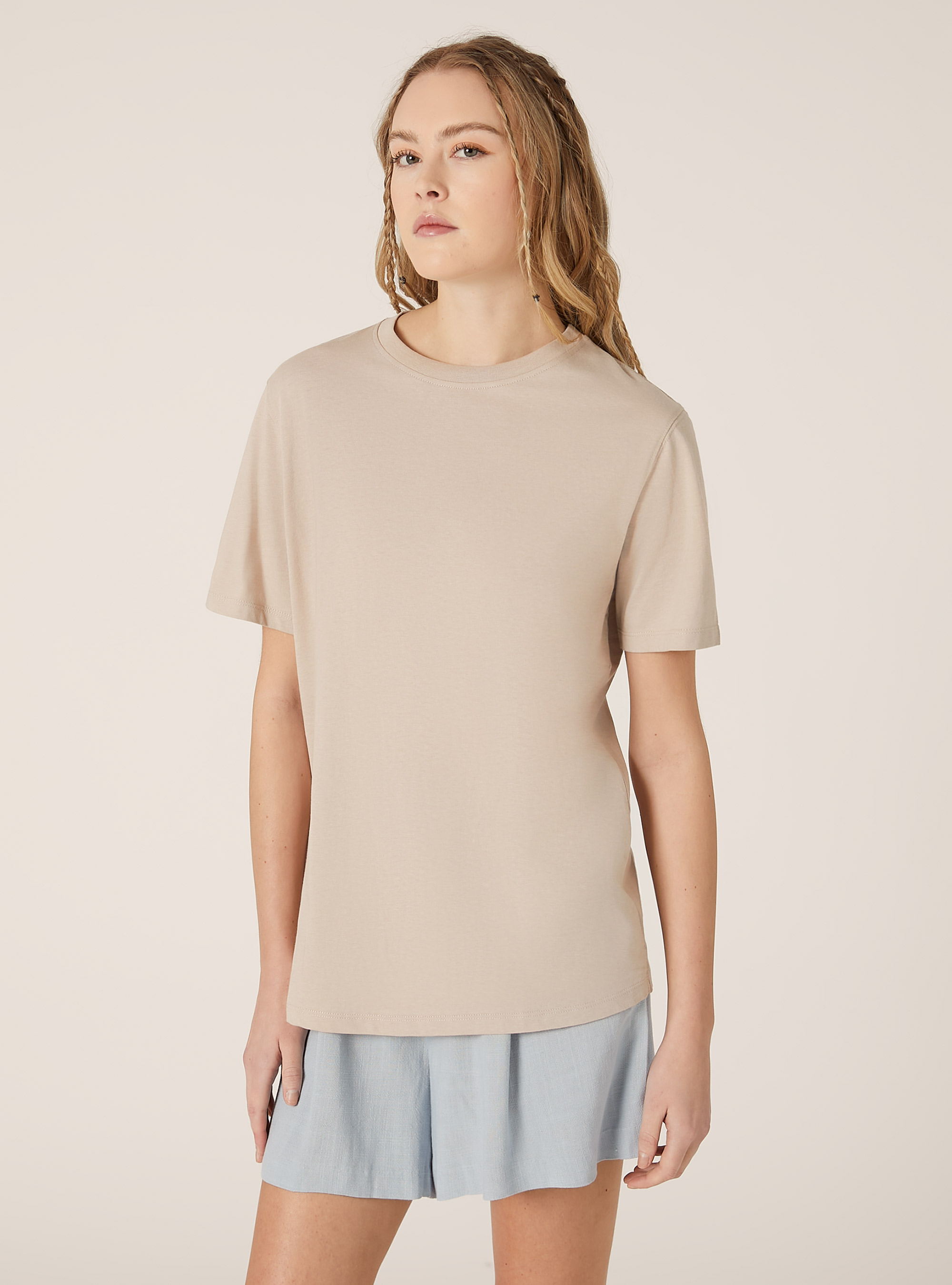 Camiseta de algodón con cuello redondo, BG2 BEIGE MEDIUM