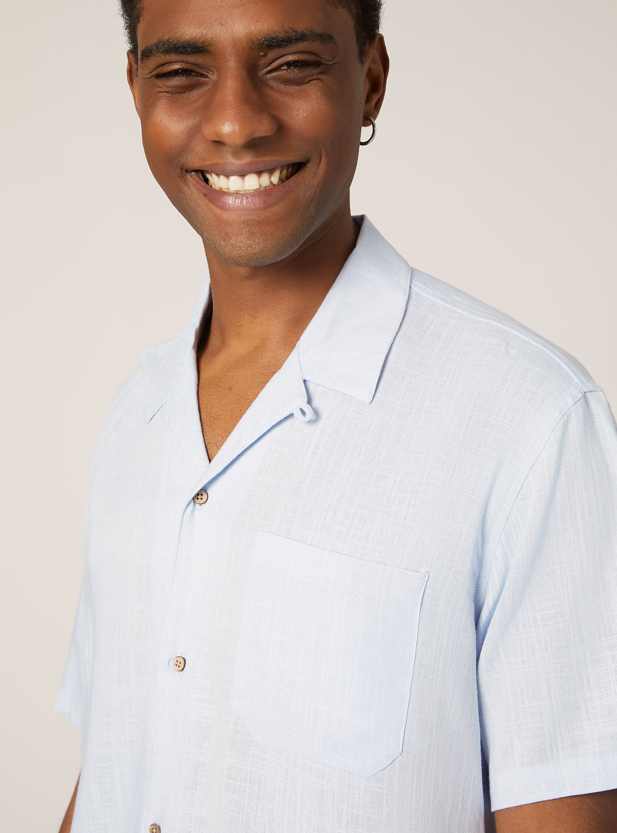 Hemd aus Leinenmischung mit Bowlingkragen, AZ2 AZURE MEDIUM