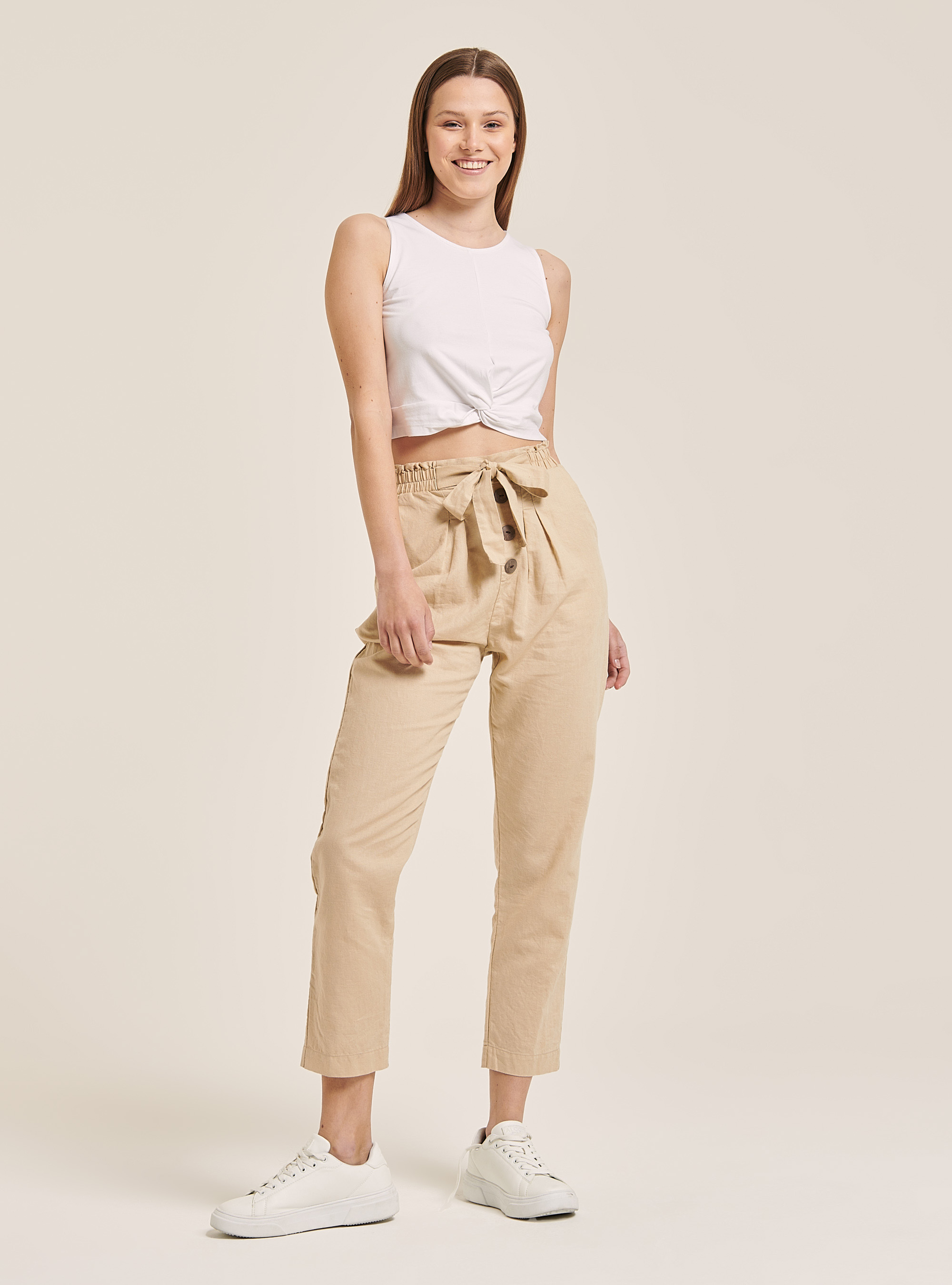 D&eacute;bardeur basique avec nud en coton, C099 WHITE