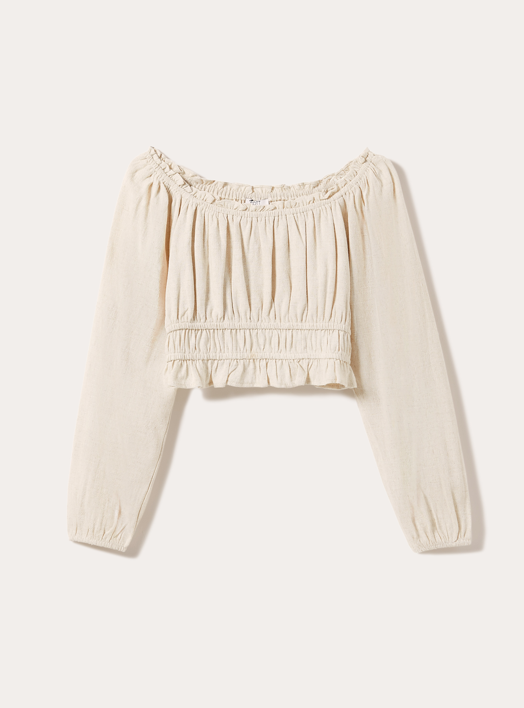 Blusa boho de mezcla de lino, MBG3 BEIGE MEL LIGHT