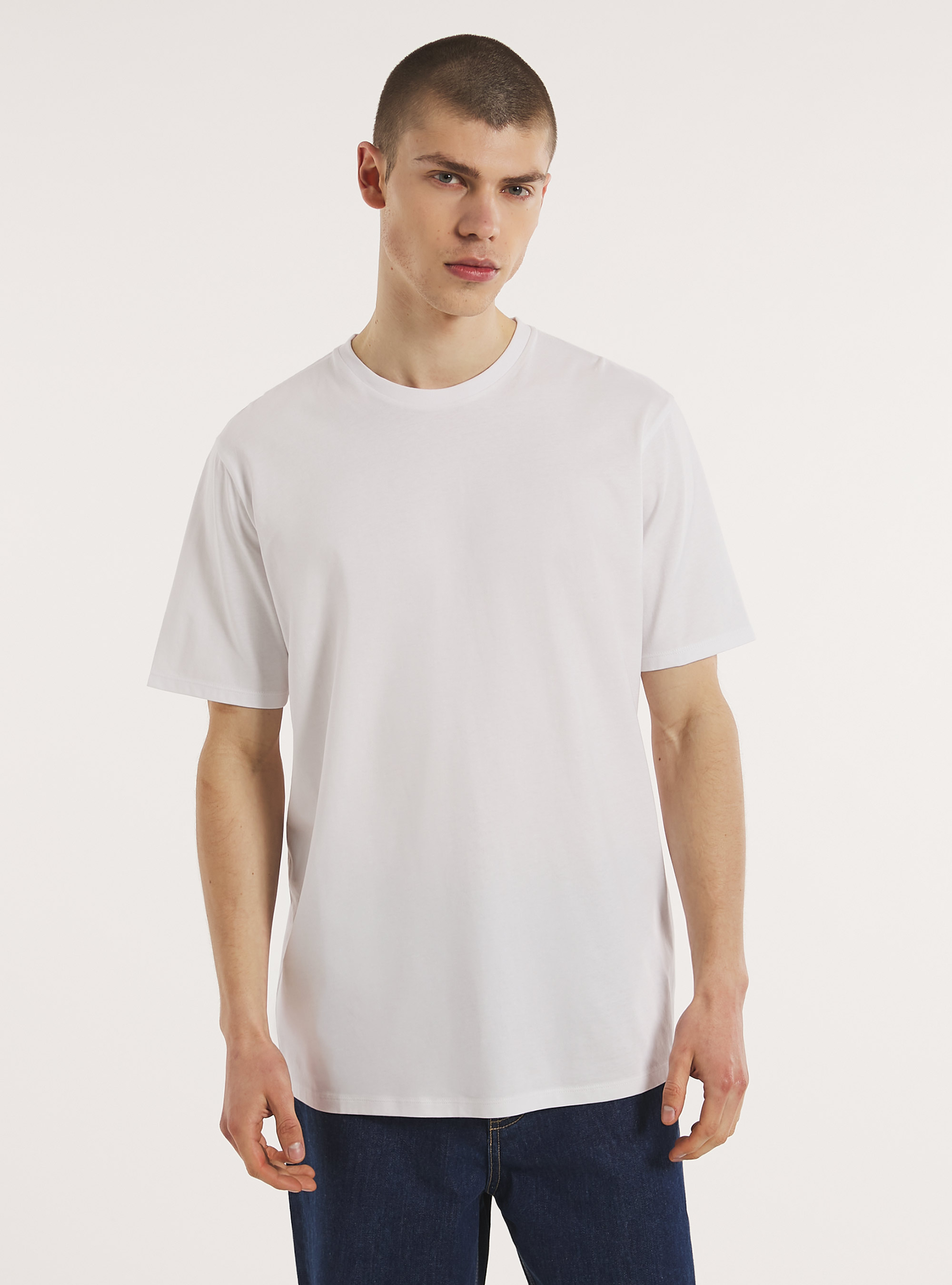 T-shirt en coton &agrave; col ras du cou, WH3 WHITE