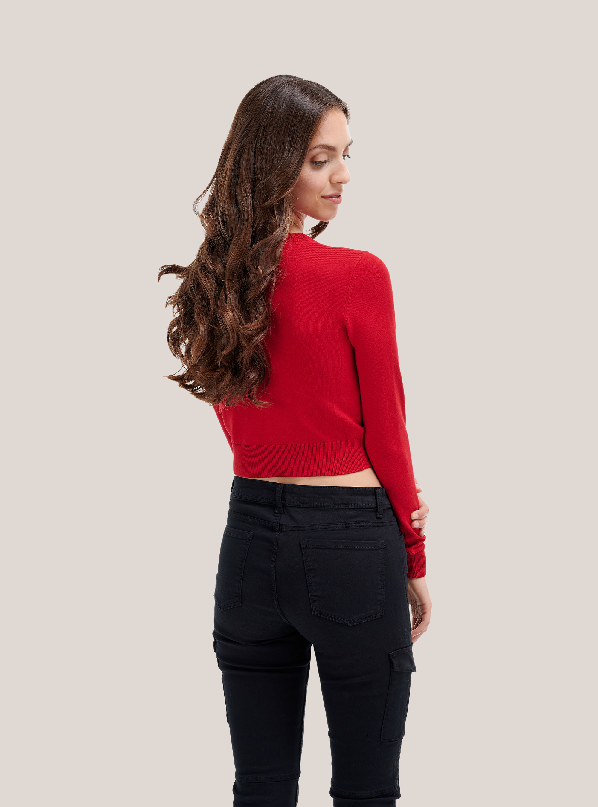 Kurzer Pullover mit Rundhalsausschnitt, C4498 RED