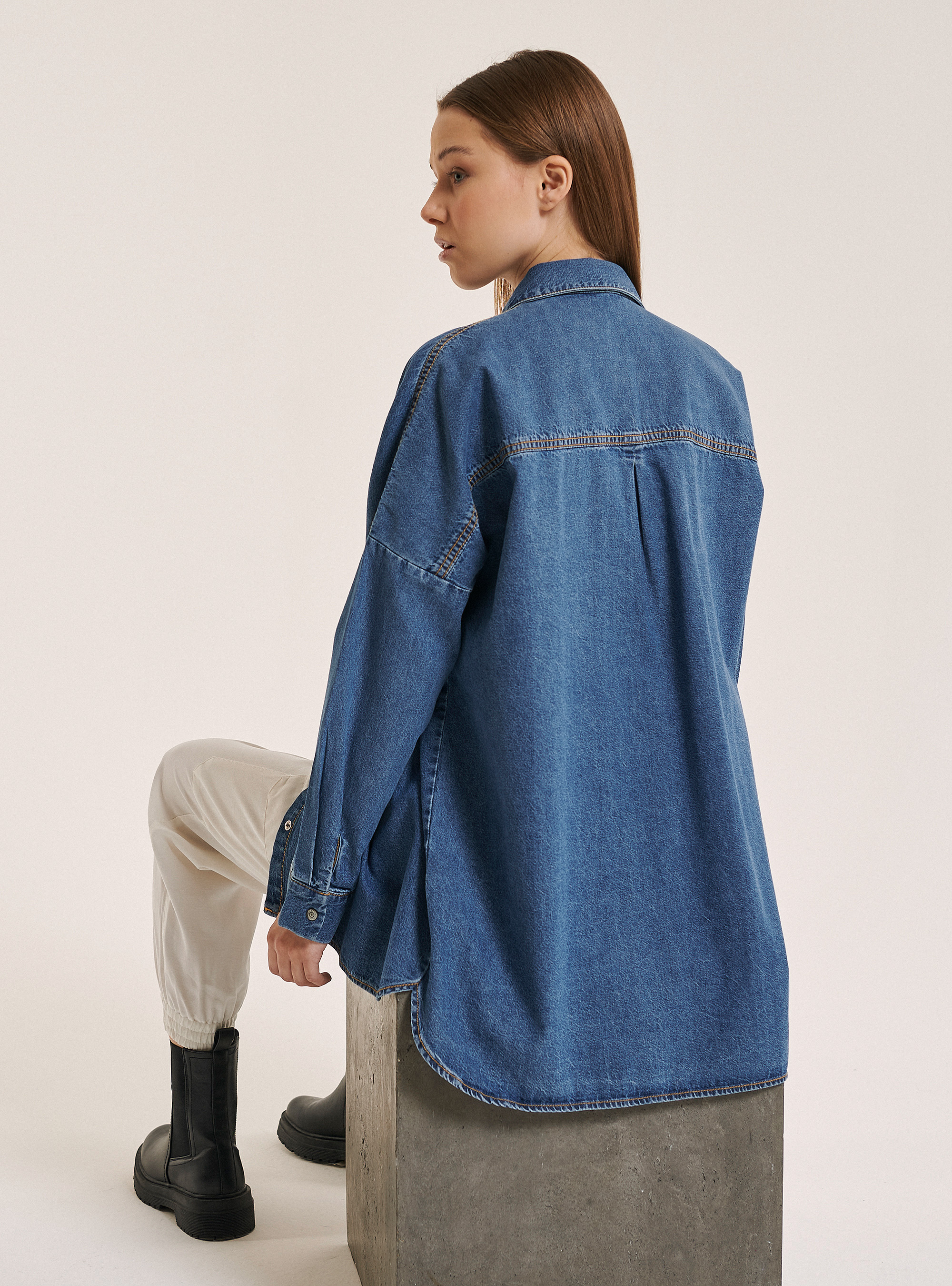 Oversize shirt in cotton, AZURE