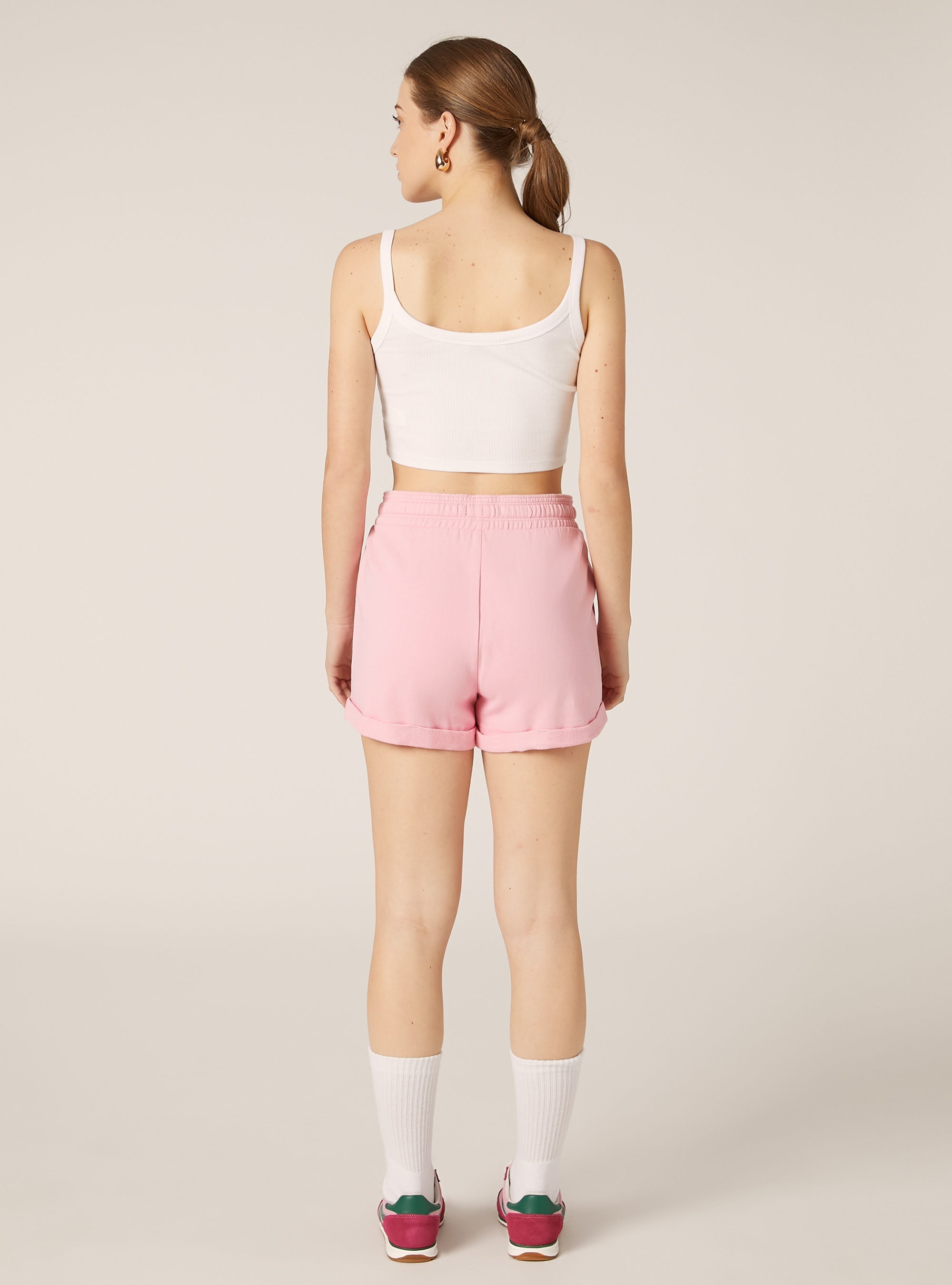 Pantalón corto de felpa con cordones, PK1 PINK DARK