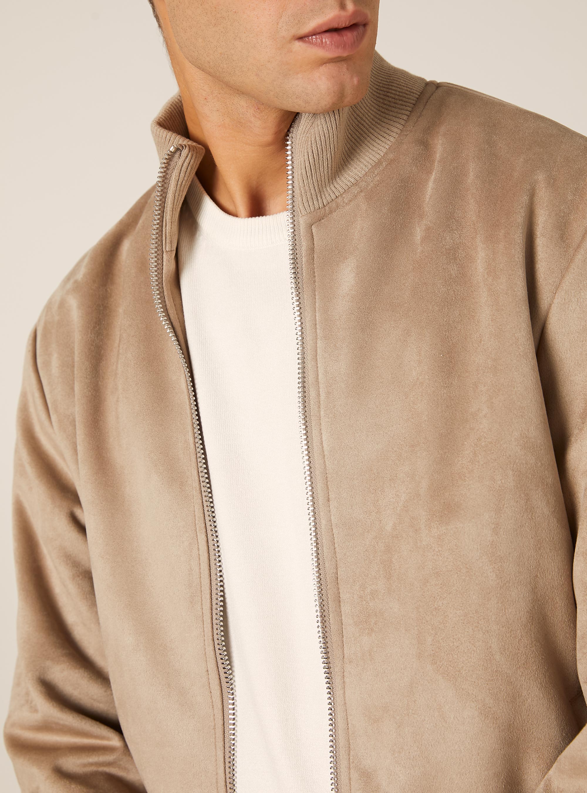 Suede-effect bomber jacket, SA2 SAND MEDIUM