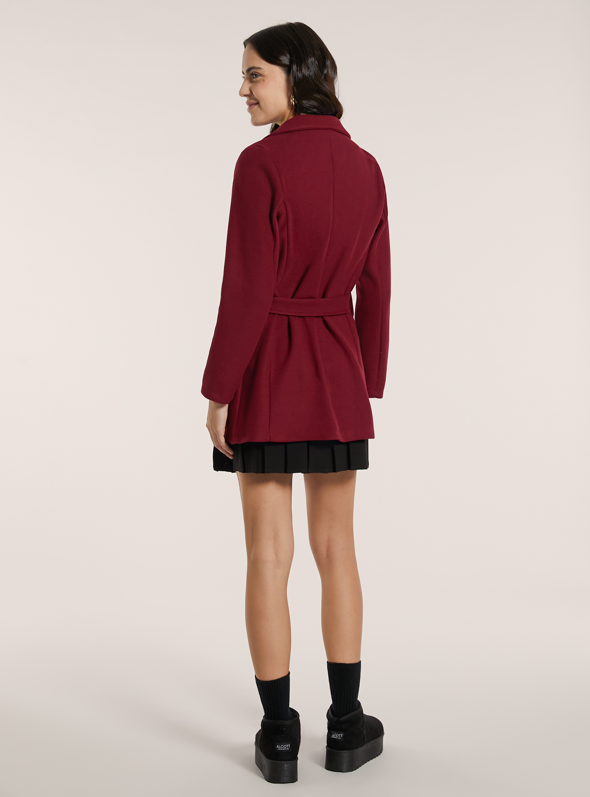 Cappotto in panno con cintura, RD1 RED DARK