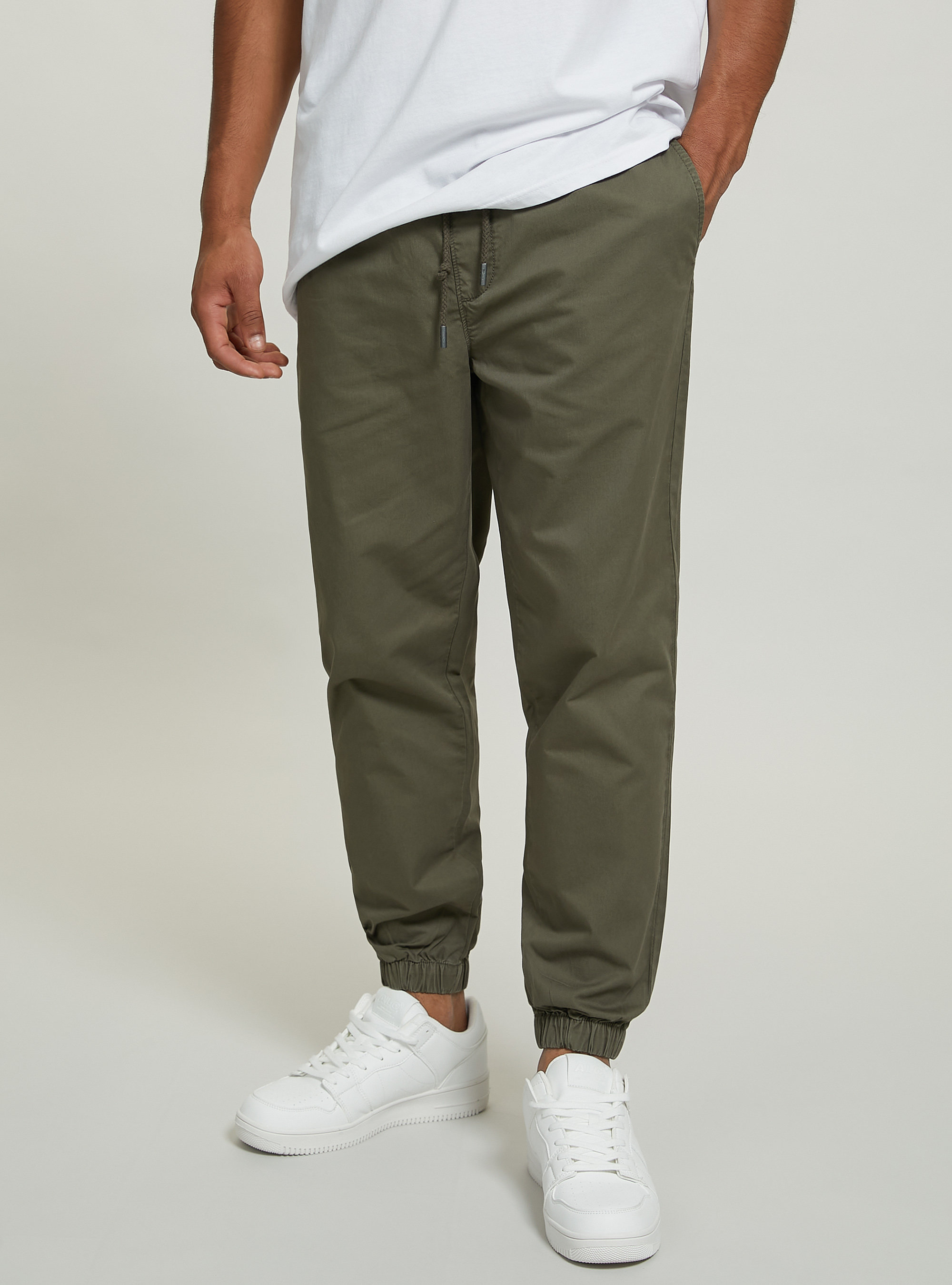 Pantaloni chinos in twill con elastico, KY2 KAKY MEDIUM