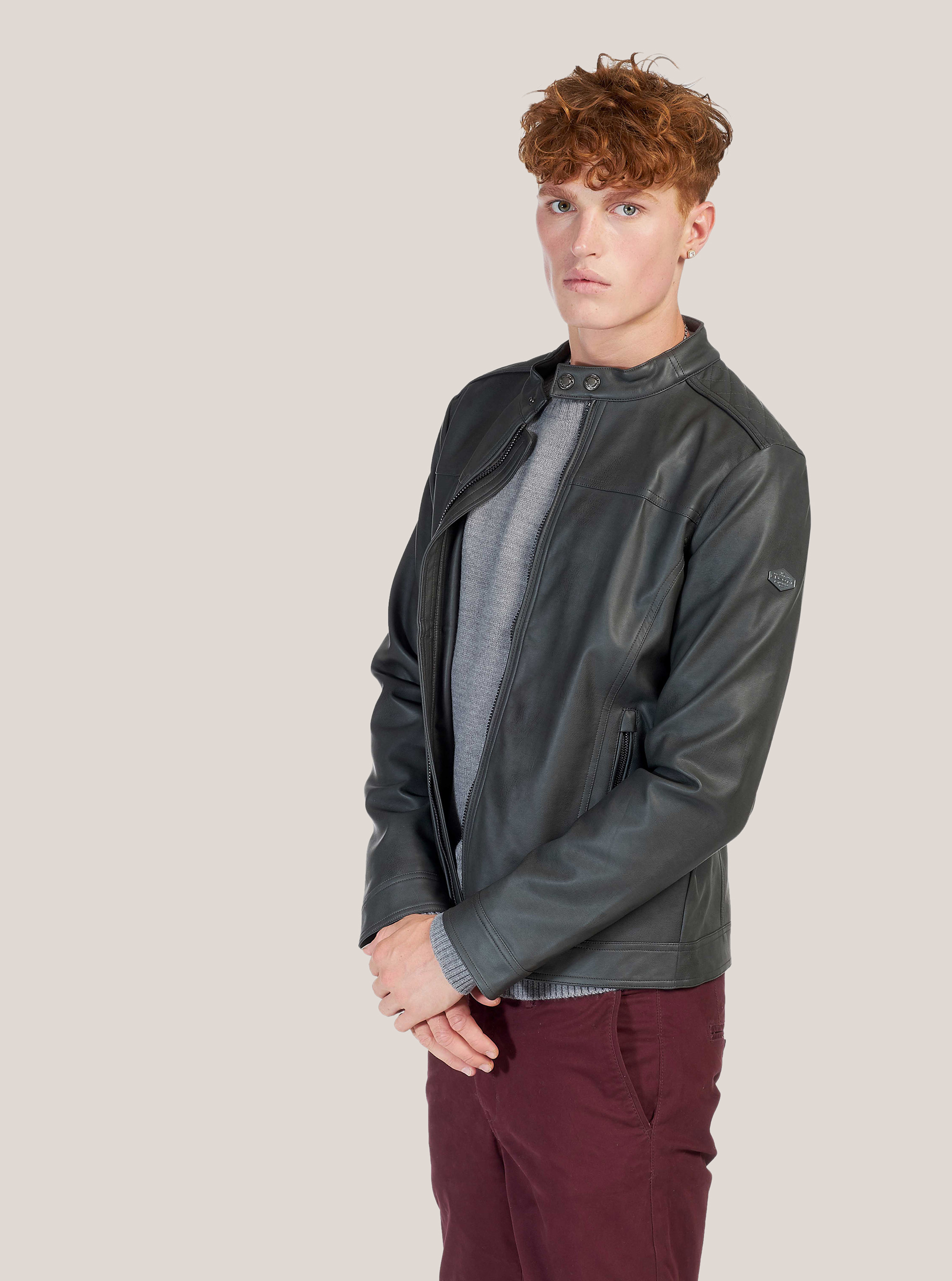 Leather effect zipped jacket, C0116 GREY