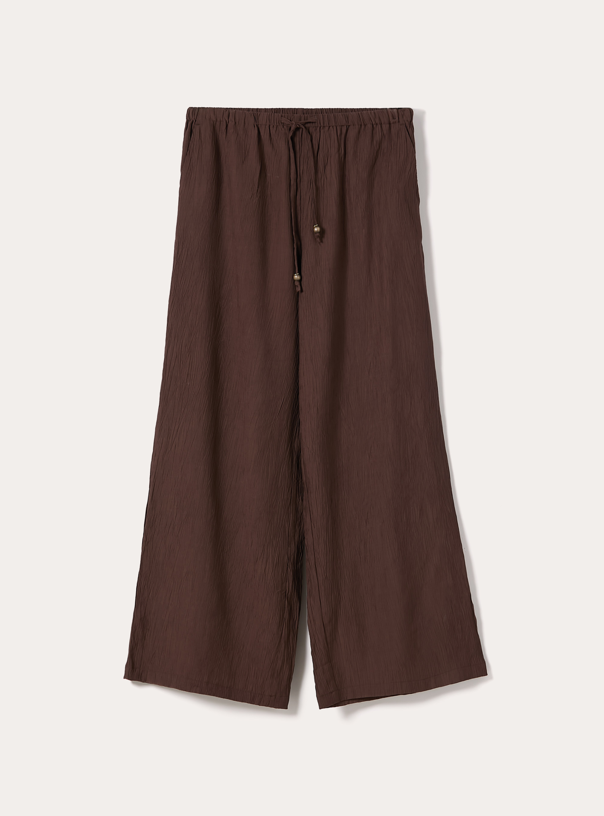 Pantaloni ampi con vita elasticizzata in crepe, MARRONE MEDIO