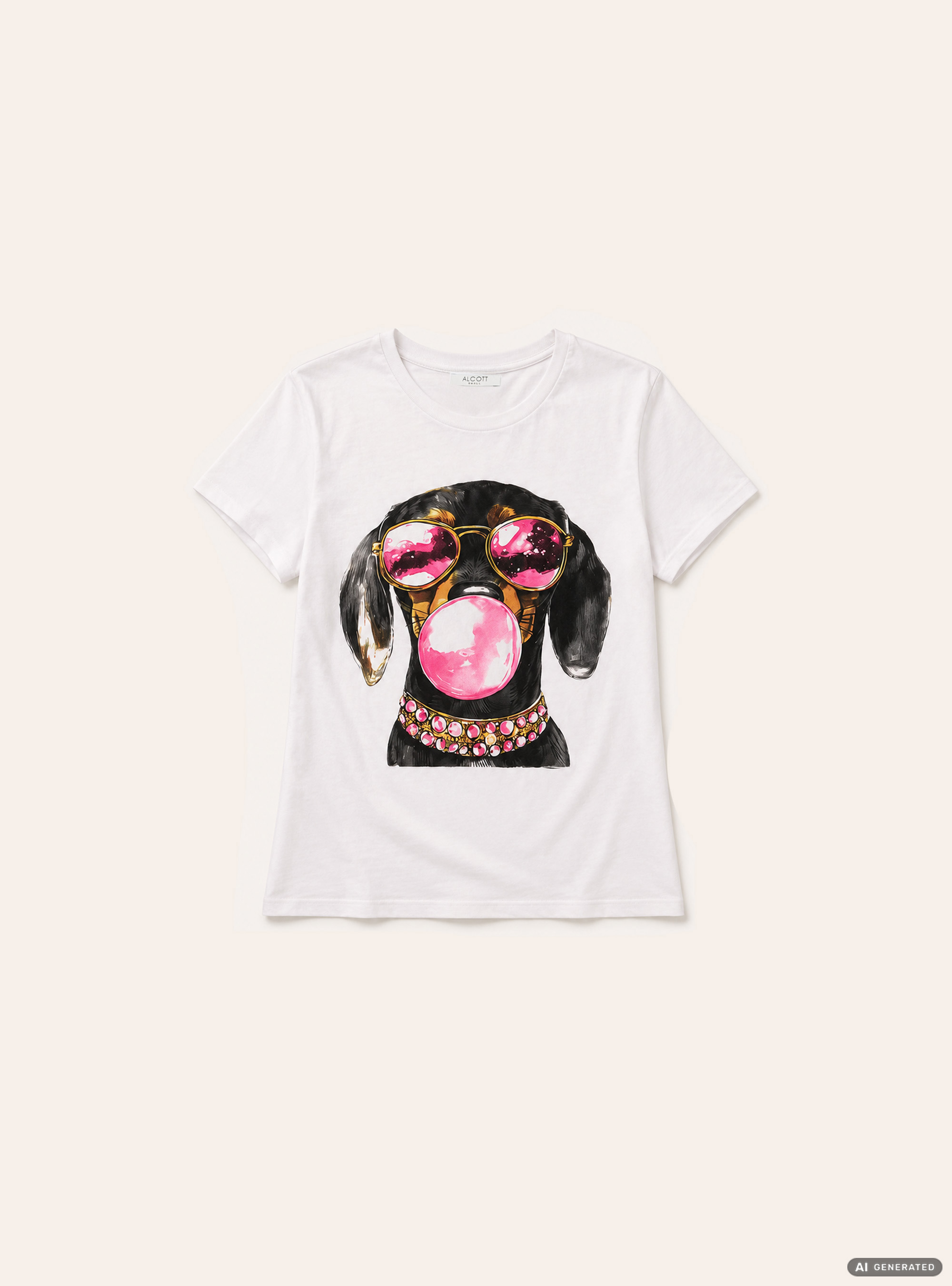 T-shirt regular con stampa cane, WH3 WHITE