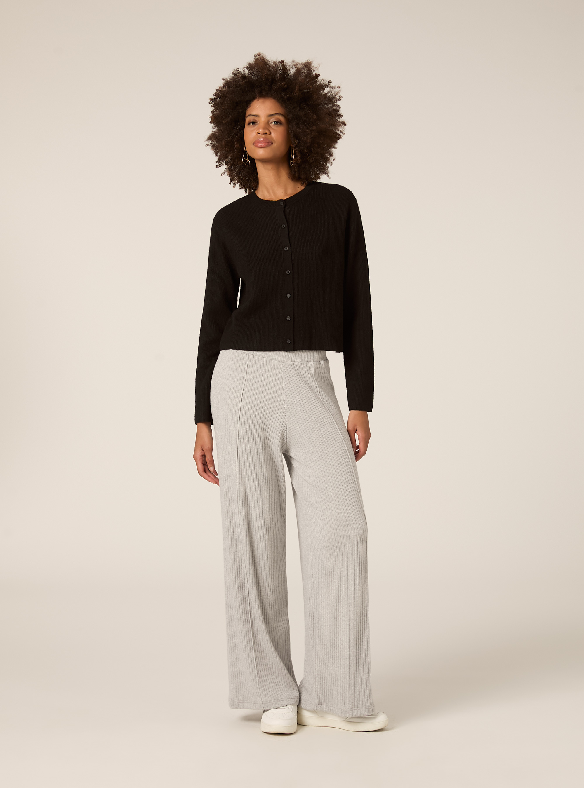 Cárdigan de punto acanalado con botones, BK1 BLACK