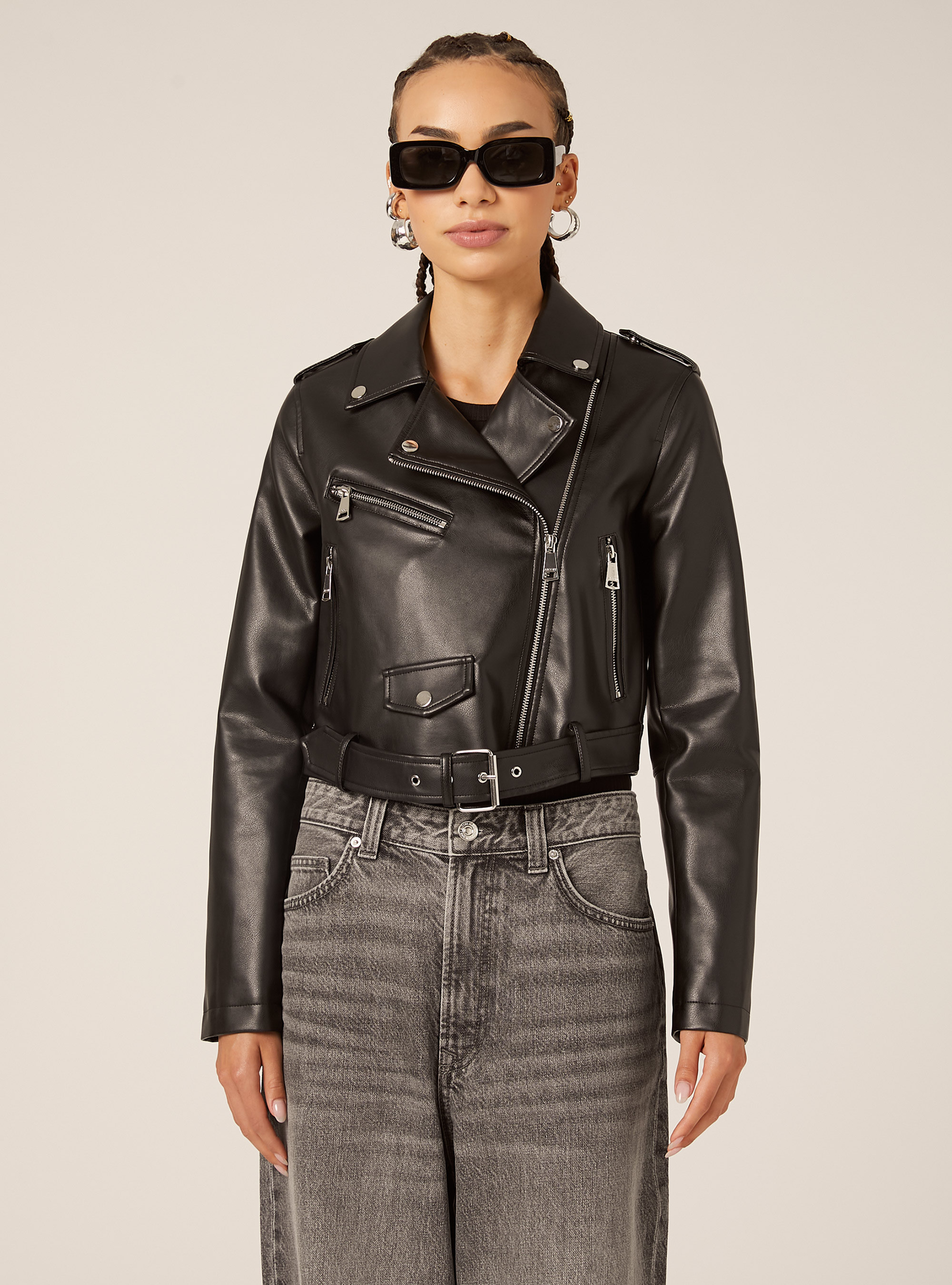 Chaqueta motera efecto piel, BK1 BLACK