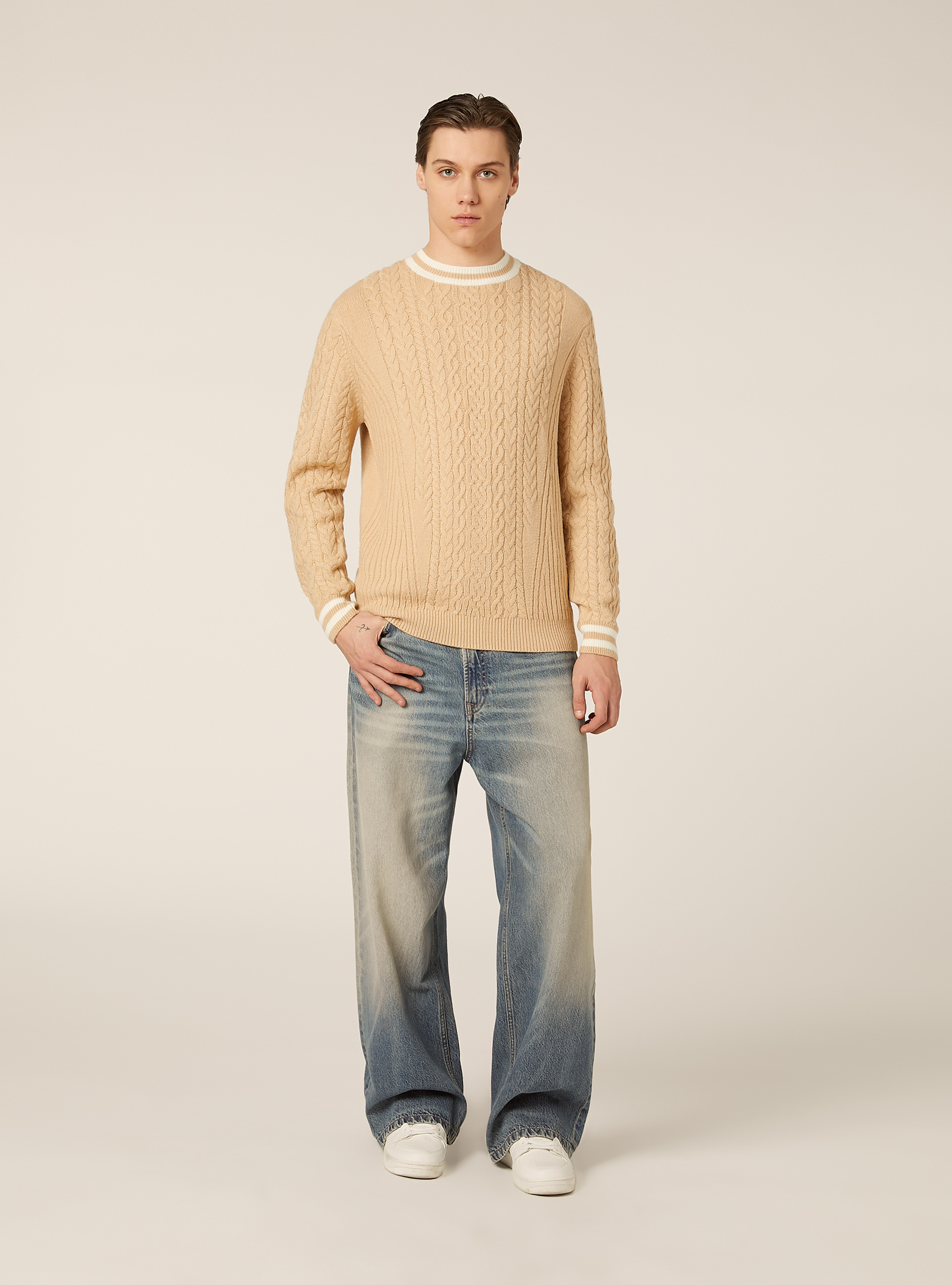 Maglione con con in rib a contrasto, TB2 TOBACCO MEDIUM
