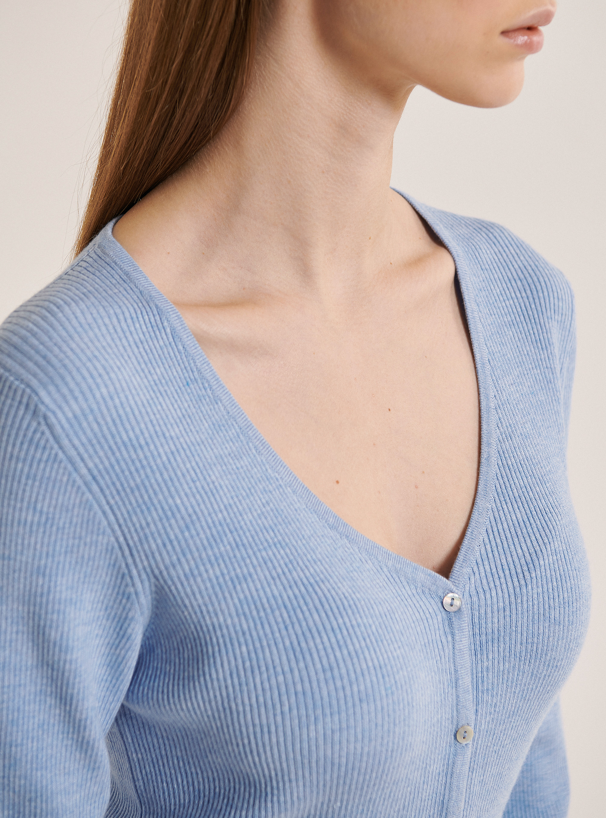 Cropped rib cardigan, AZURE