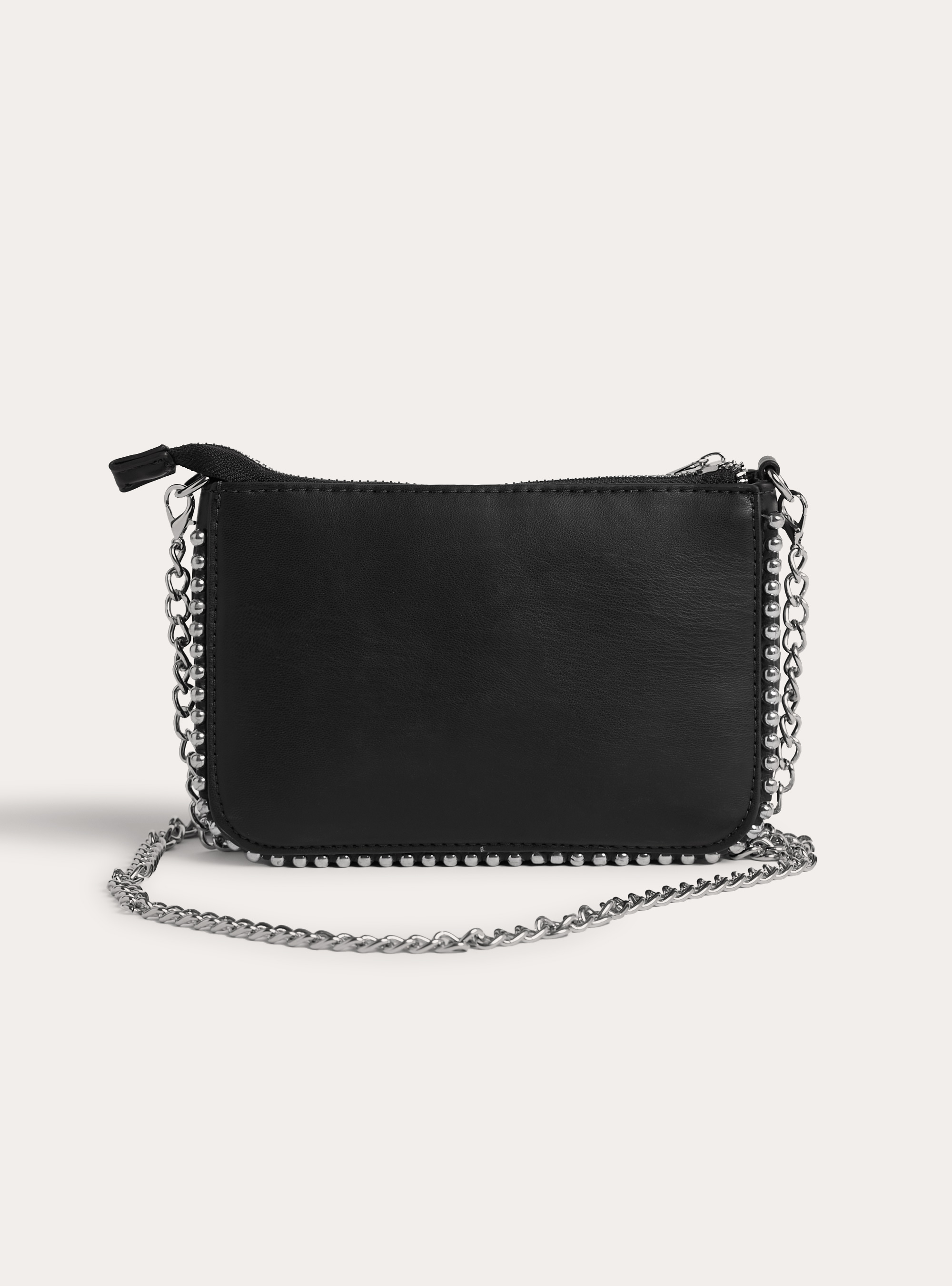 Bolso mini efecto piel con bandolera de cadena, BK1 BLACK