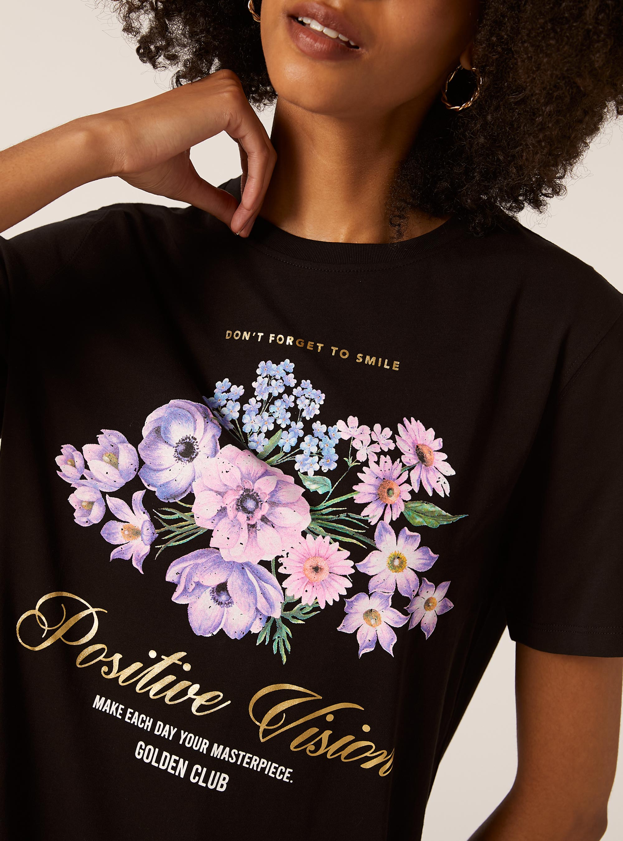 Metallic print t-shirt, BK1 BLACK