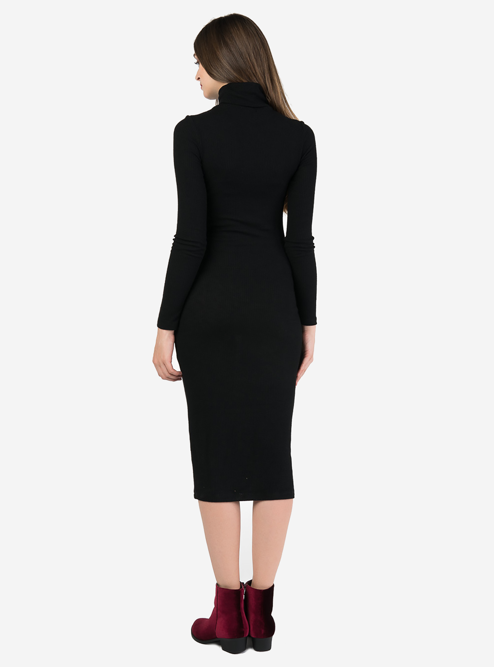 Robe longue &agrave; col montant, C101 BLACK
