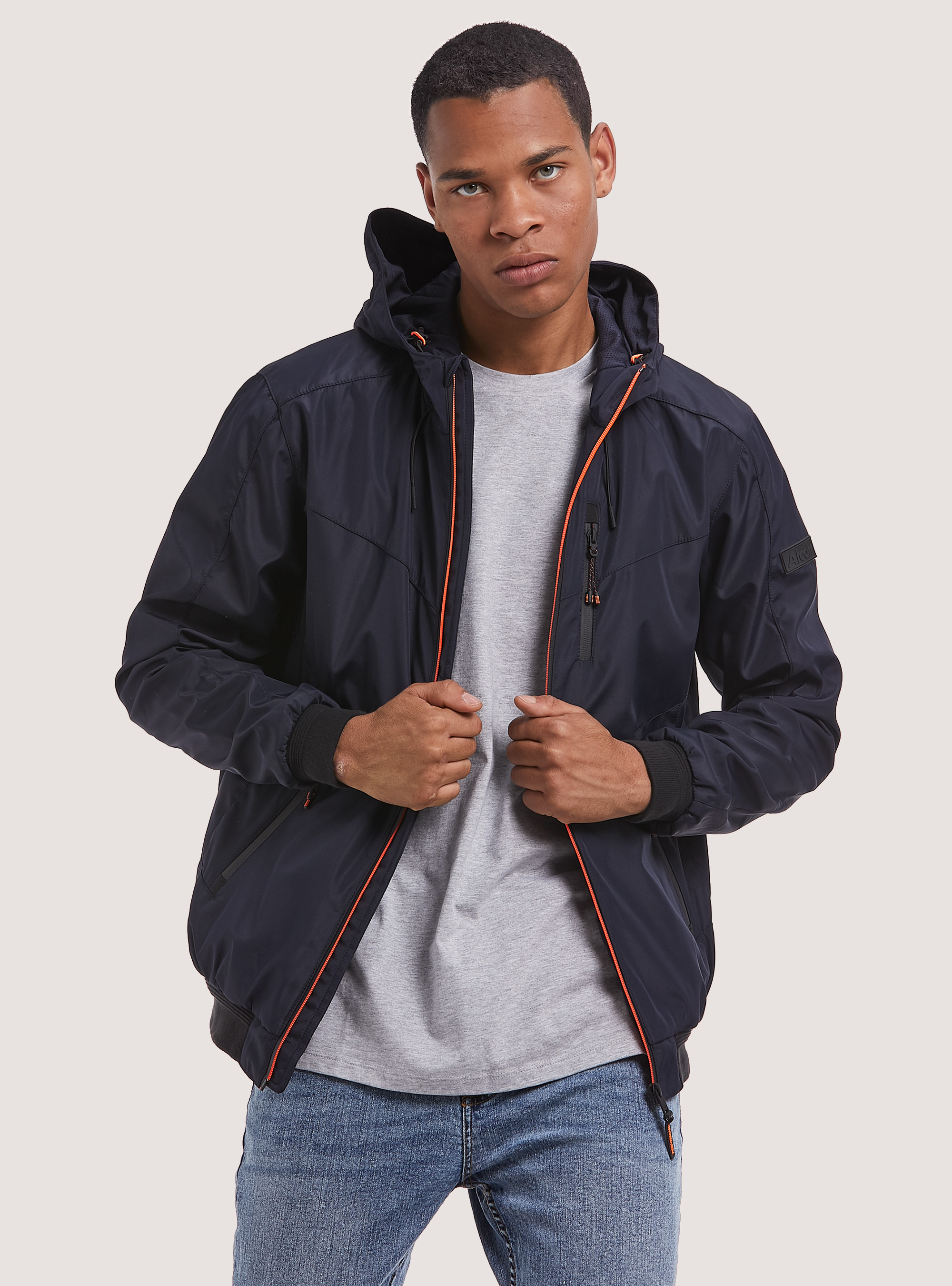 Windproof hooded bomber jacket, NA1 NAVY DARK