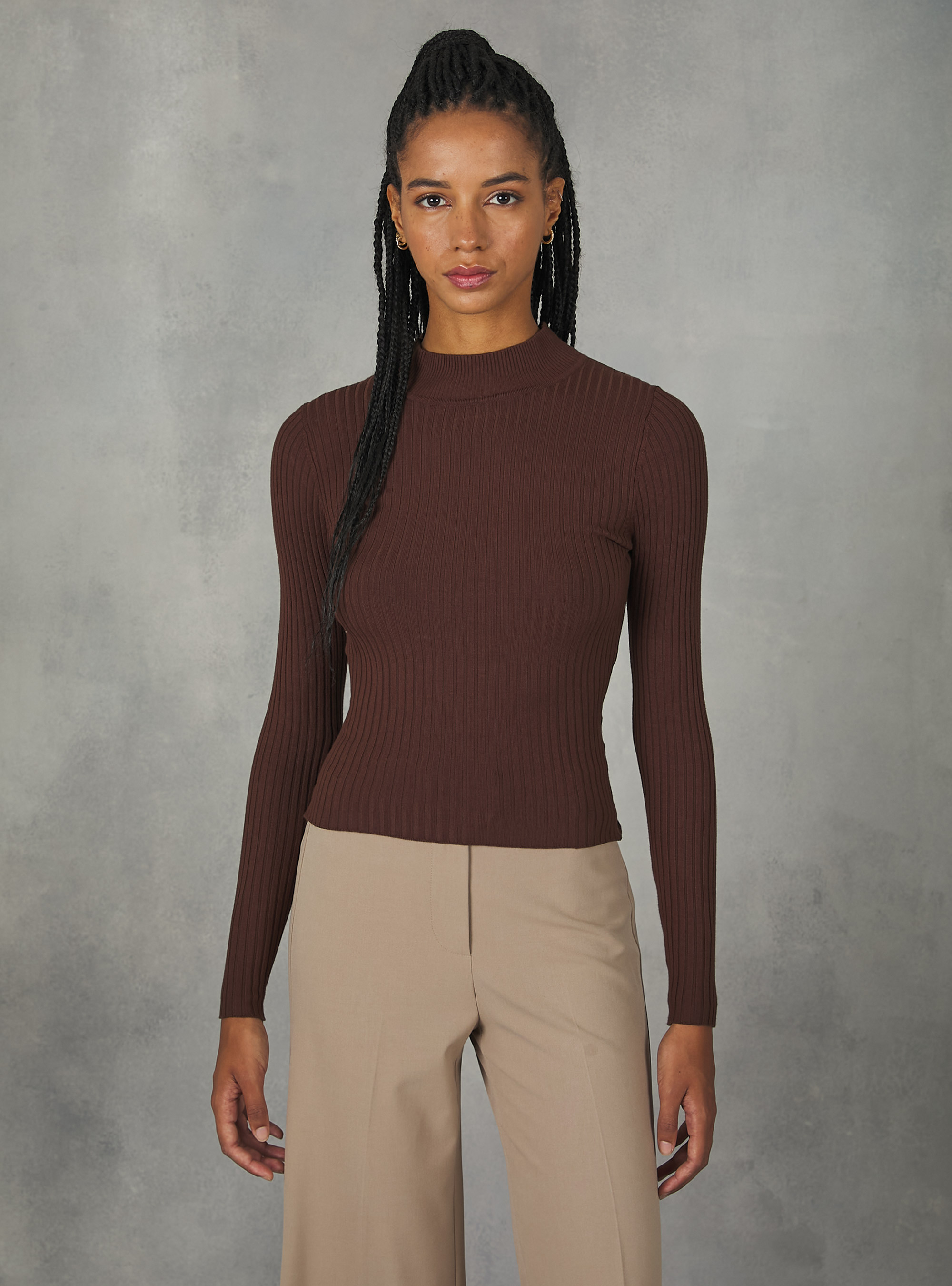 Pull cropped demi-cou cotele, BR2 BROWN MEDIUM