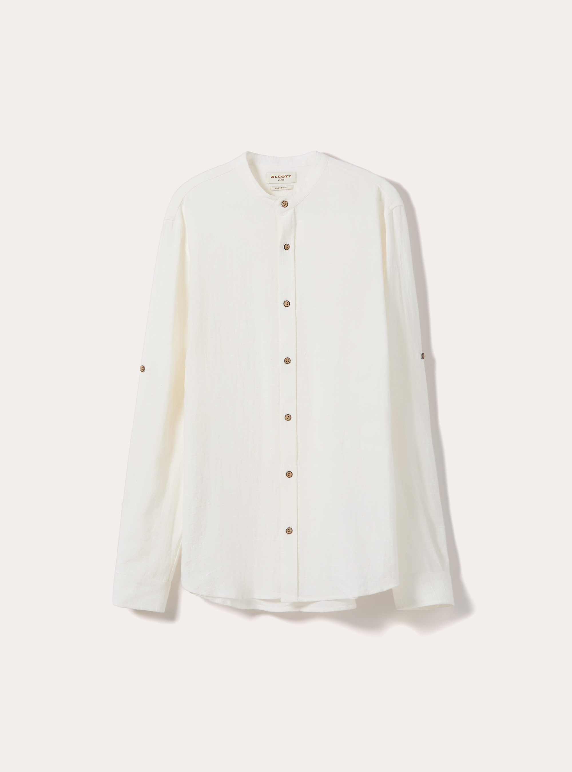 Camicia con collo alla coreana in misto lino, WH2 WHITE