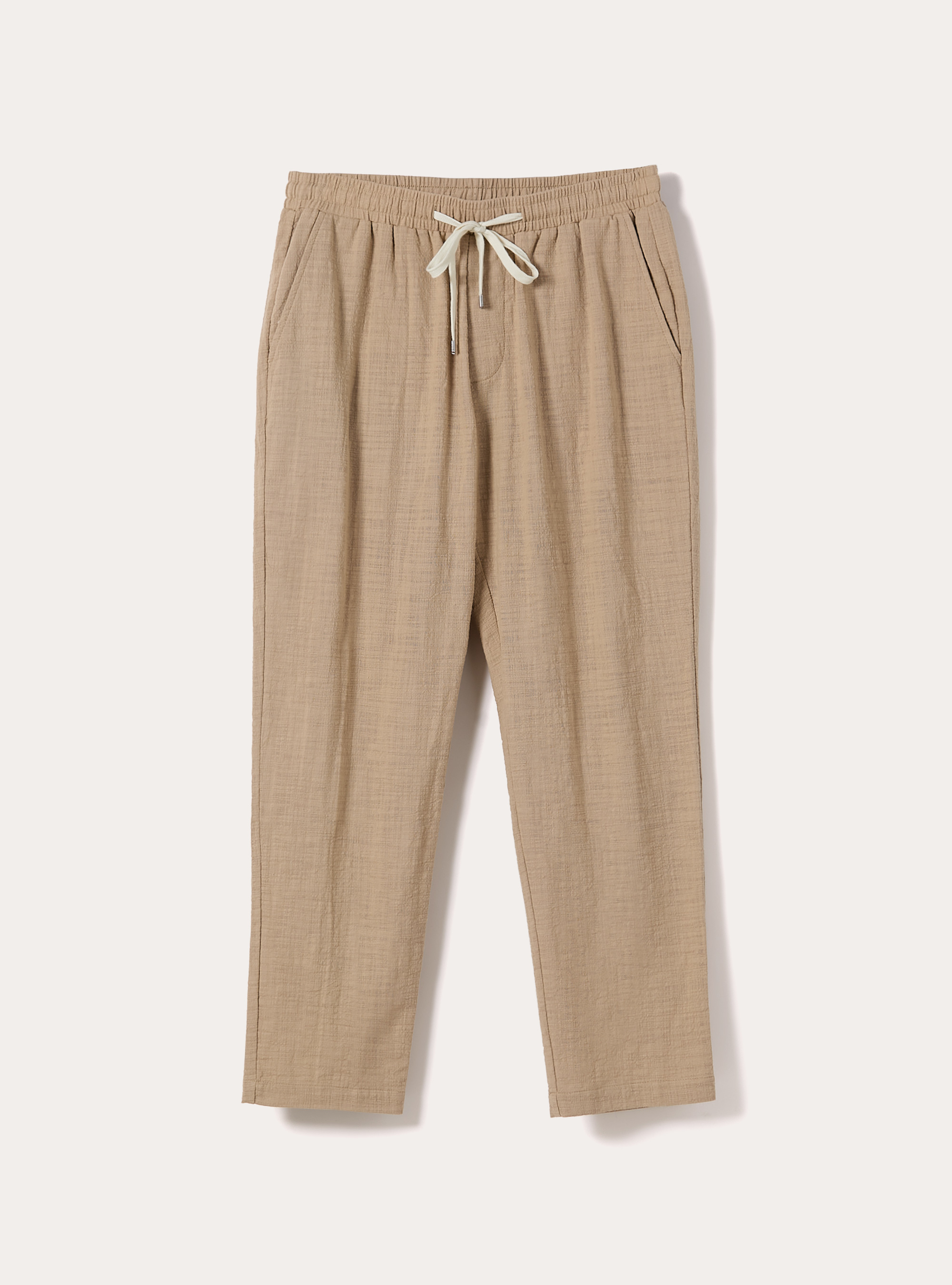 Pantaloni in cotone con laccio in vita, BG2 BEIGE MEDIUM