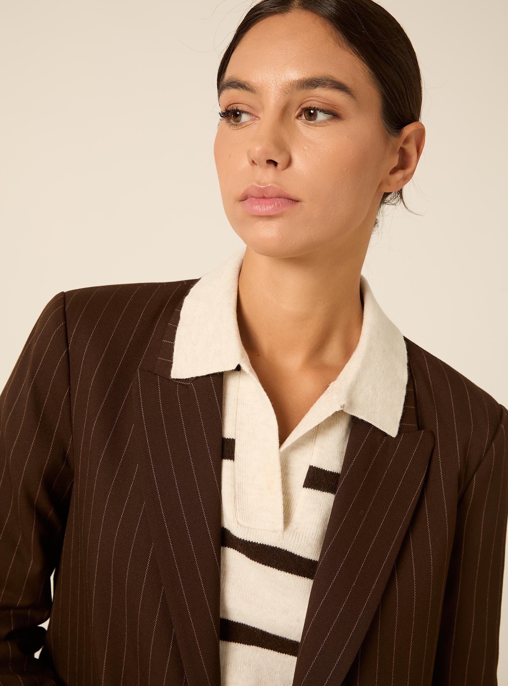 Blazer largo sastre con microestampado, BR1 BROWN DARK
