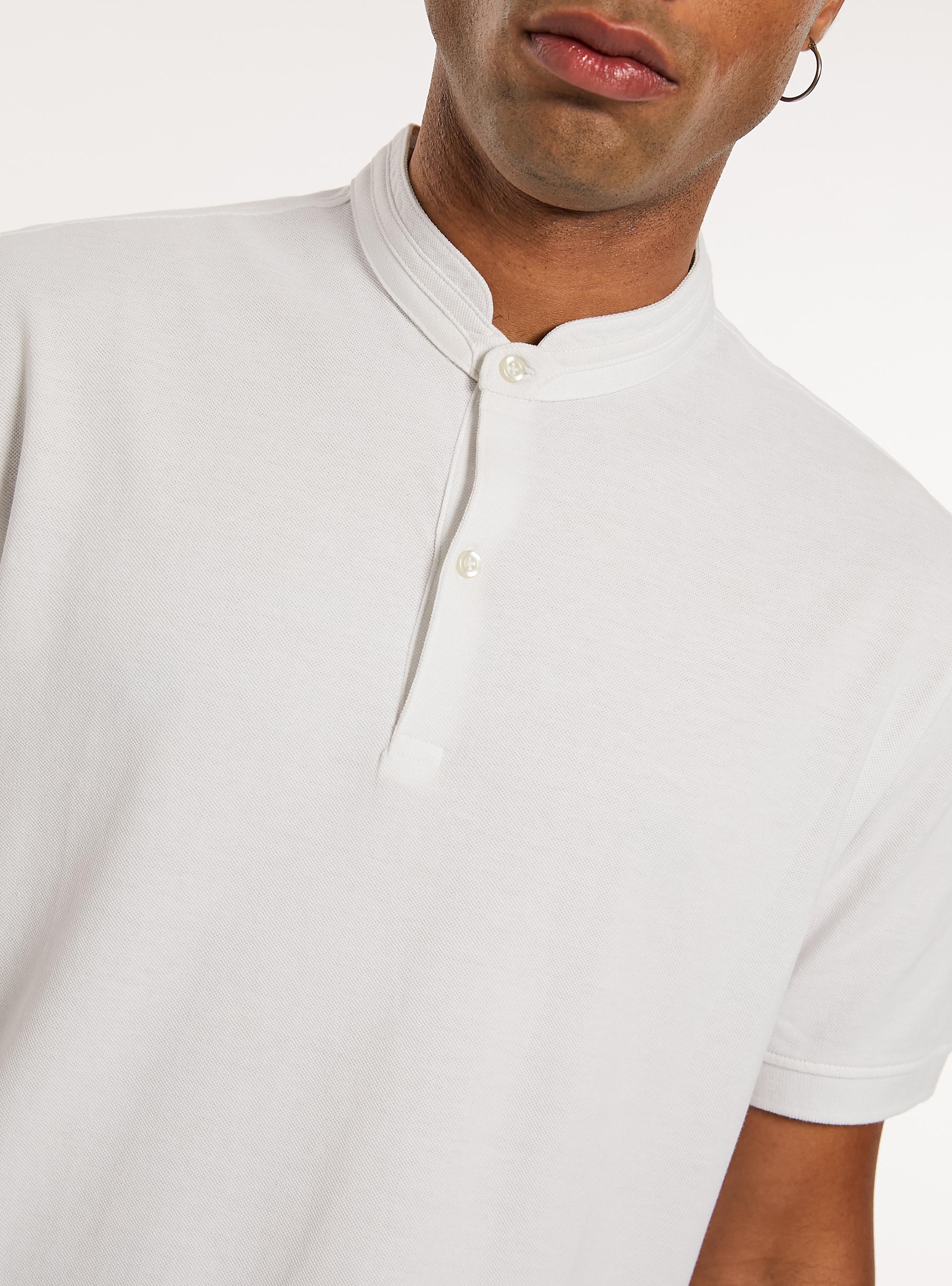 Mandarin Collar Cotton Polo Shirt, WH3 WHITE