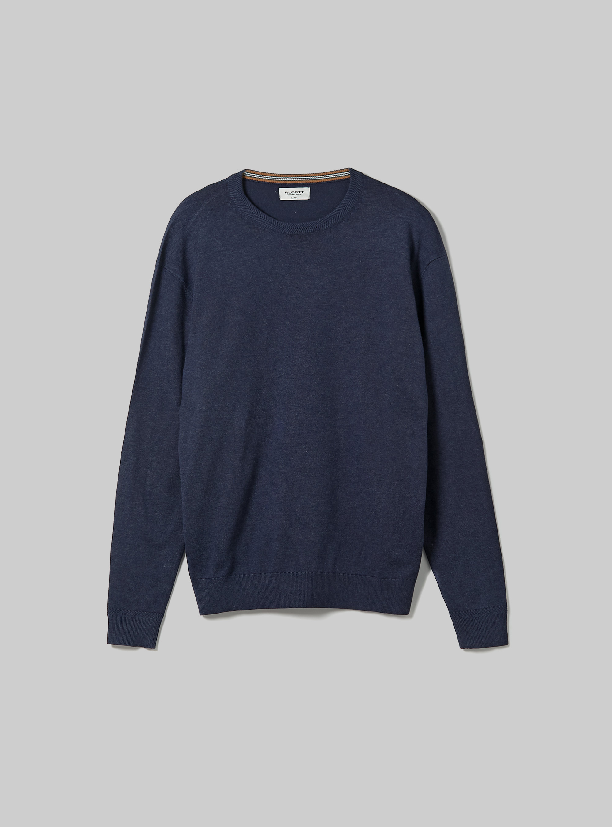 Pull à col ras du cou en viscose durable Ecovero, MNA2 NAVY MEL MED