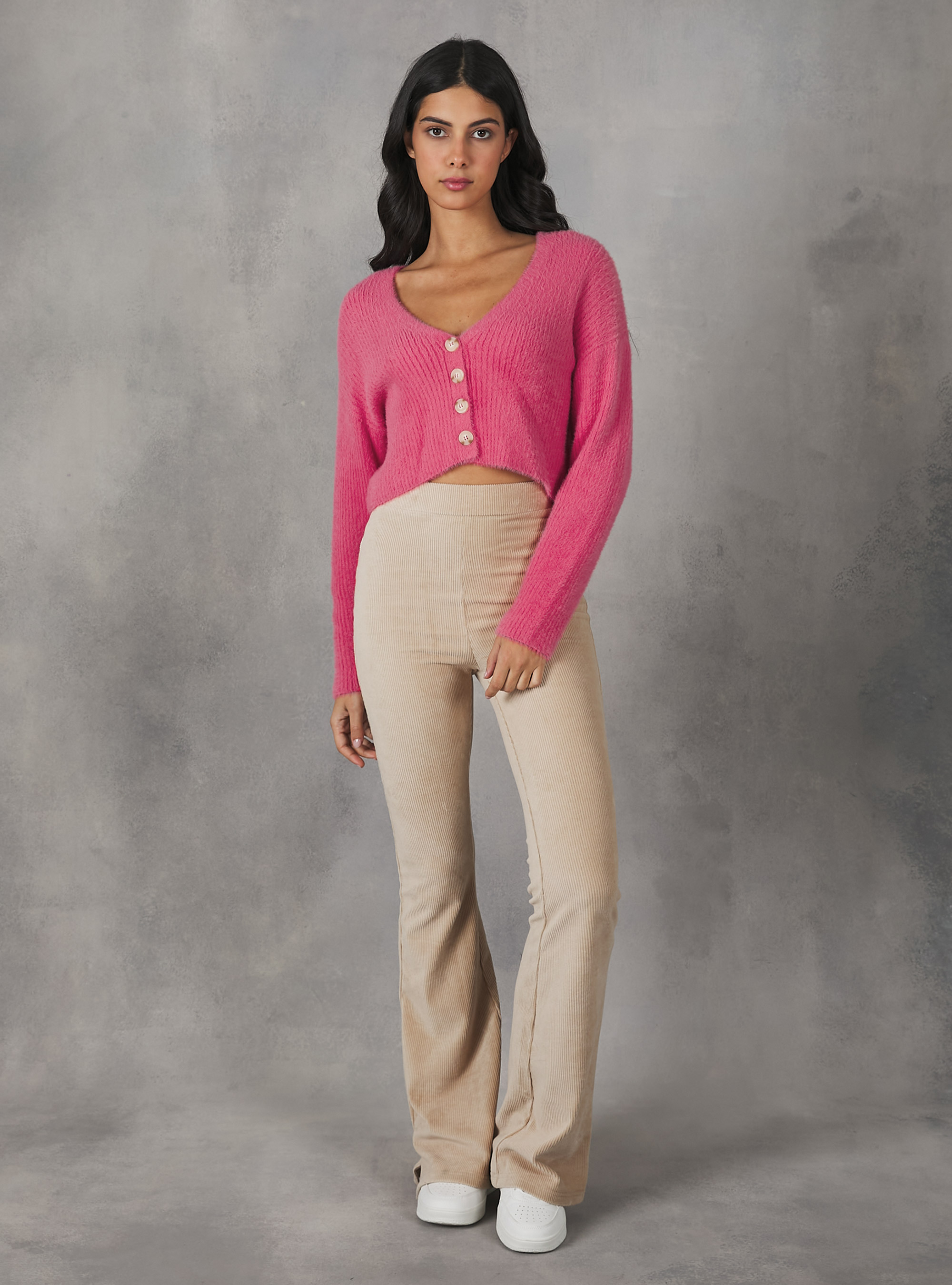 Soft touch cropped cardigan, FX2 FUXIA MEDIUM