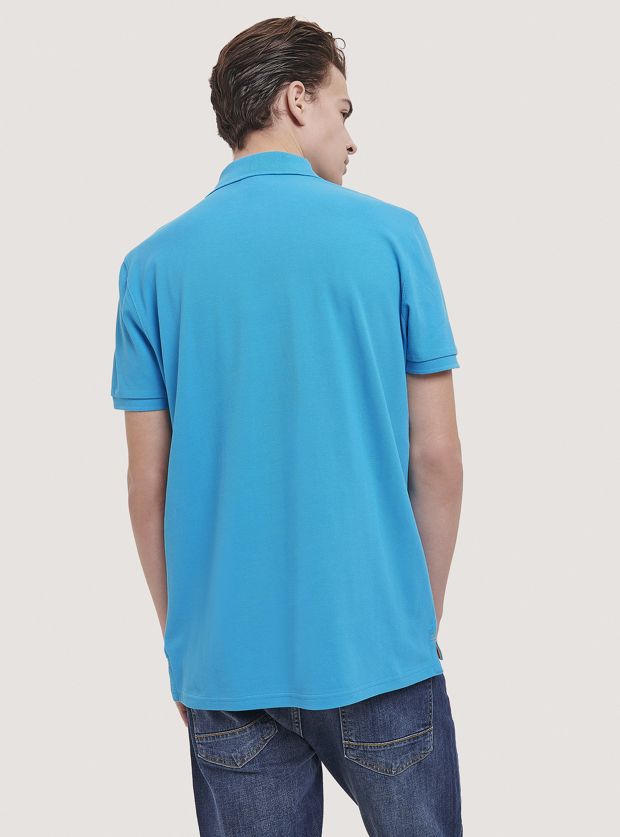 Cotton pique polo shirt with embroidery, C2330 AZZURRE