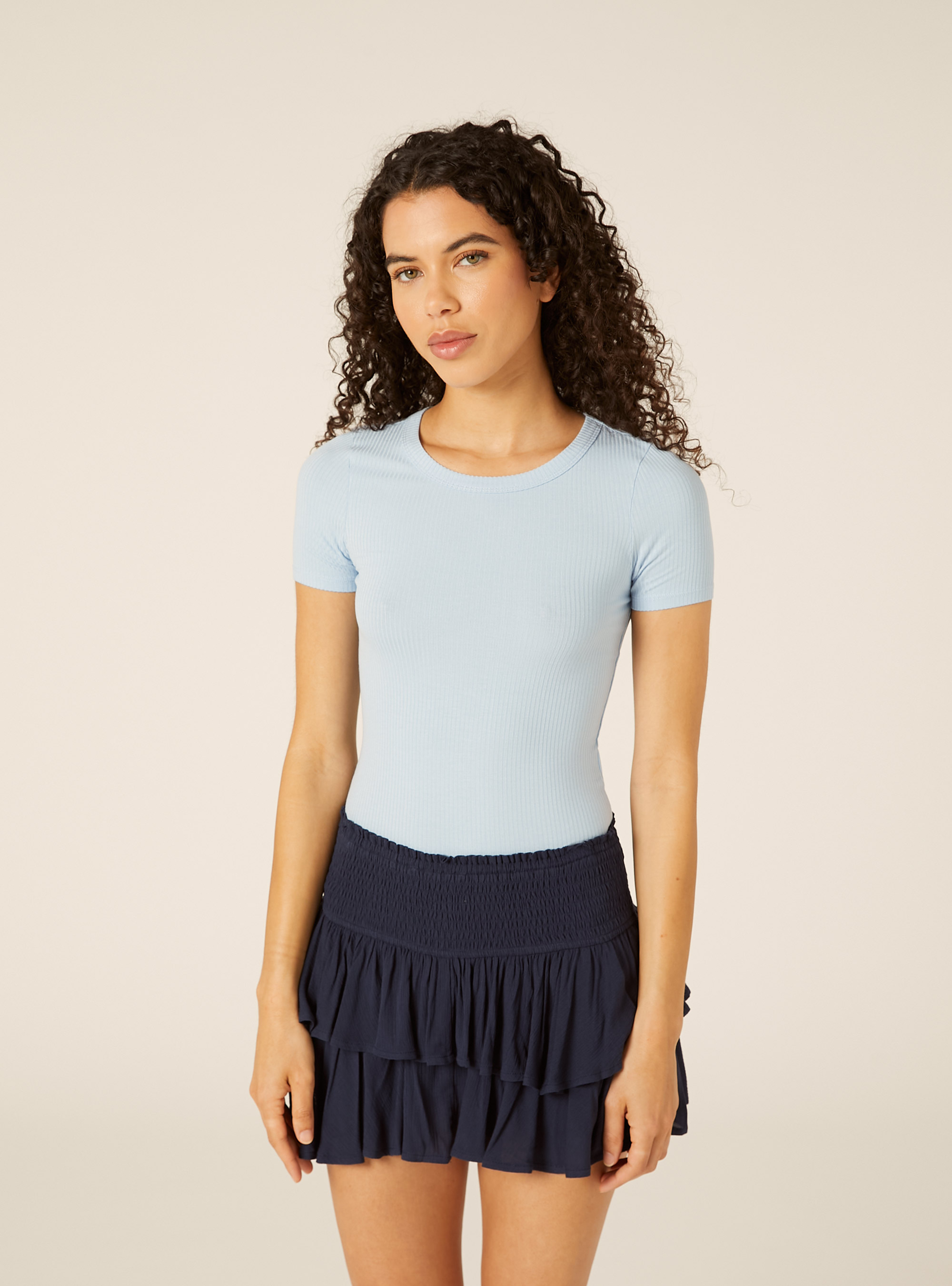 Body a coste maniche corte, AZ2 AZURE MEDIUM